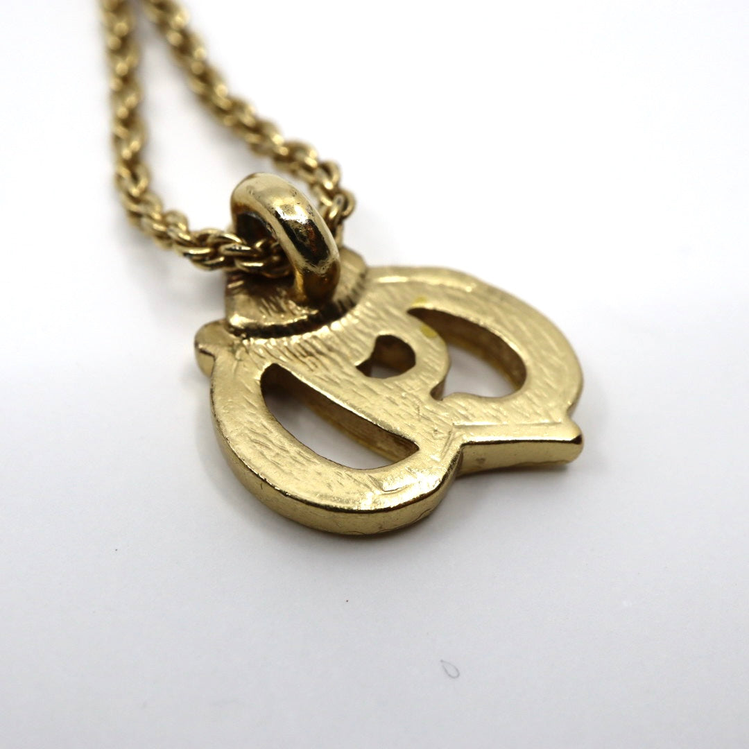 クリスチャンディオール ネックレス CDロゴ ゴールドカラー 金メッキ ラインストーン ヴィンテージ レディース i2