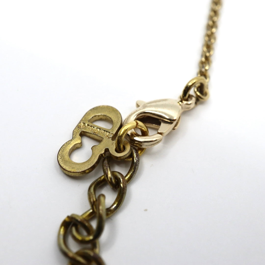 クリスチャンディオール ネックレス CDロゴ ゴールドカラー 金メッキ ラインストーン ヴィンテージ レディース i2