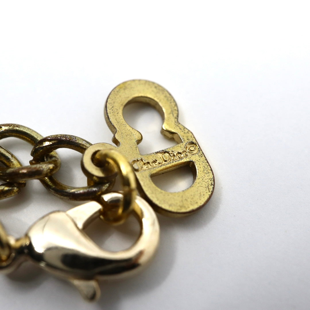 クリスチャンディオール ネックレス CDロゴ ゴールドカラー 金メッキ ラインストーン ヴィンテージ レディース i2