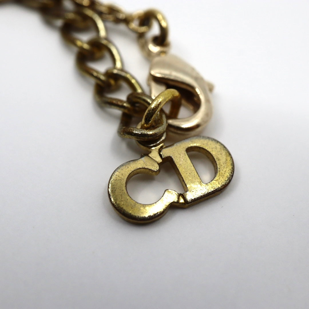 クリスチャンディオール ネックレス CDロゴ ゴールドカラー 金メッキ ラインストーン ヴィンテージ レディース i2