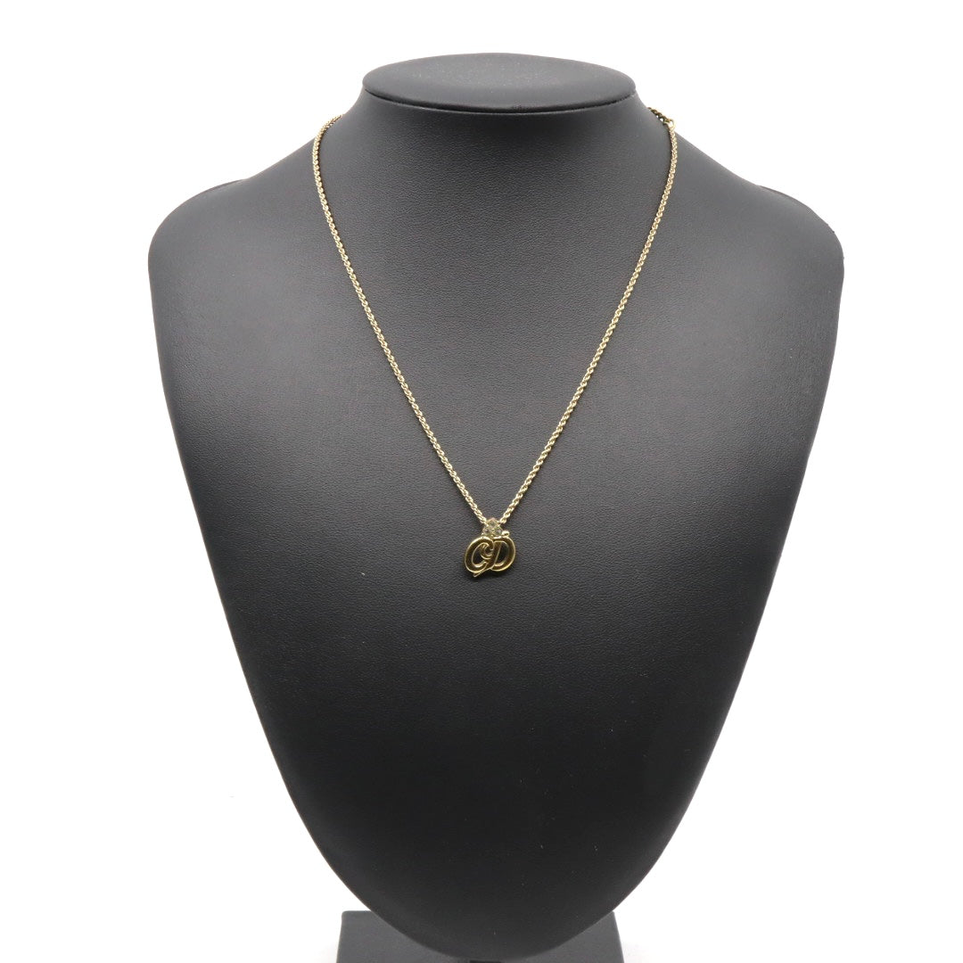 クリスチャンディオール ネックレス CDロゴ ゴールドカラー 金メッキ ラインストーン ヴィンテージ レディース i2
