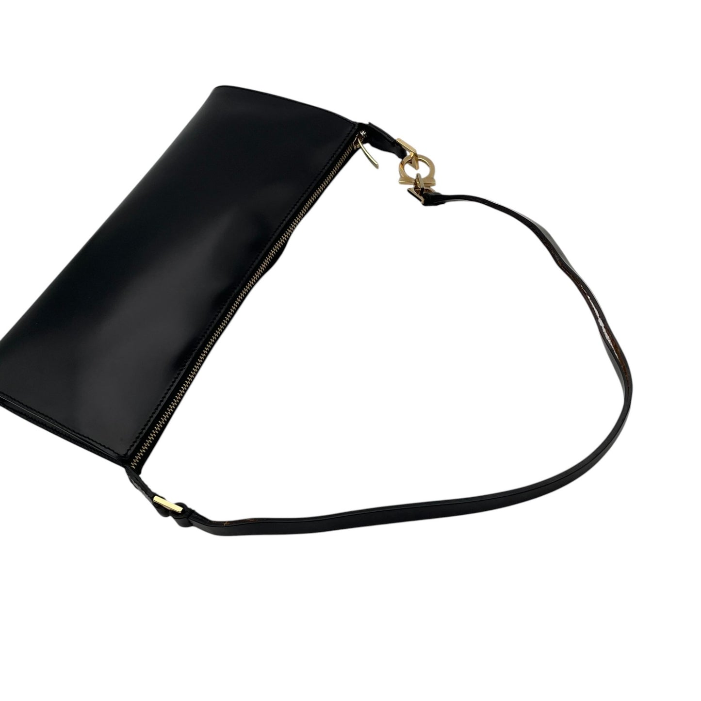 【良品】 サルヴァトーレ フェラガモ Salvatore Ferragamo アクセサリーポーチ ミニバッグ レザー ブラック 黒 ゴールド金具 ガンチーニ エレガント クラシック 上品 鞄 パーティー レディース 定番 人気 S93