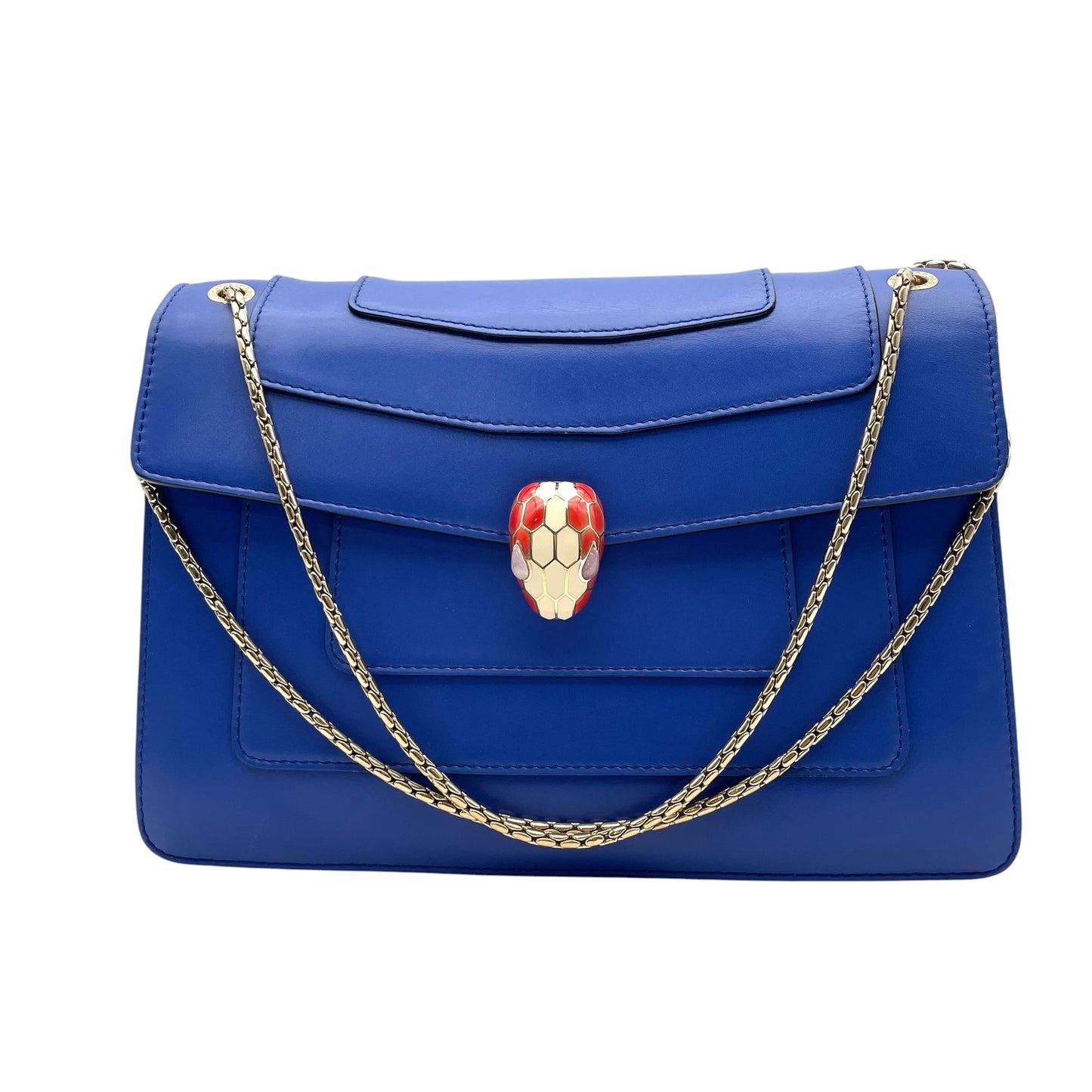 ブルガリ BVLGARI セルペンティ フォーエバー 38102 ショルダーバッグ カーフレザー ブルー ゴールド金具 チェーン レディース D