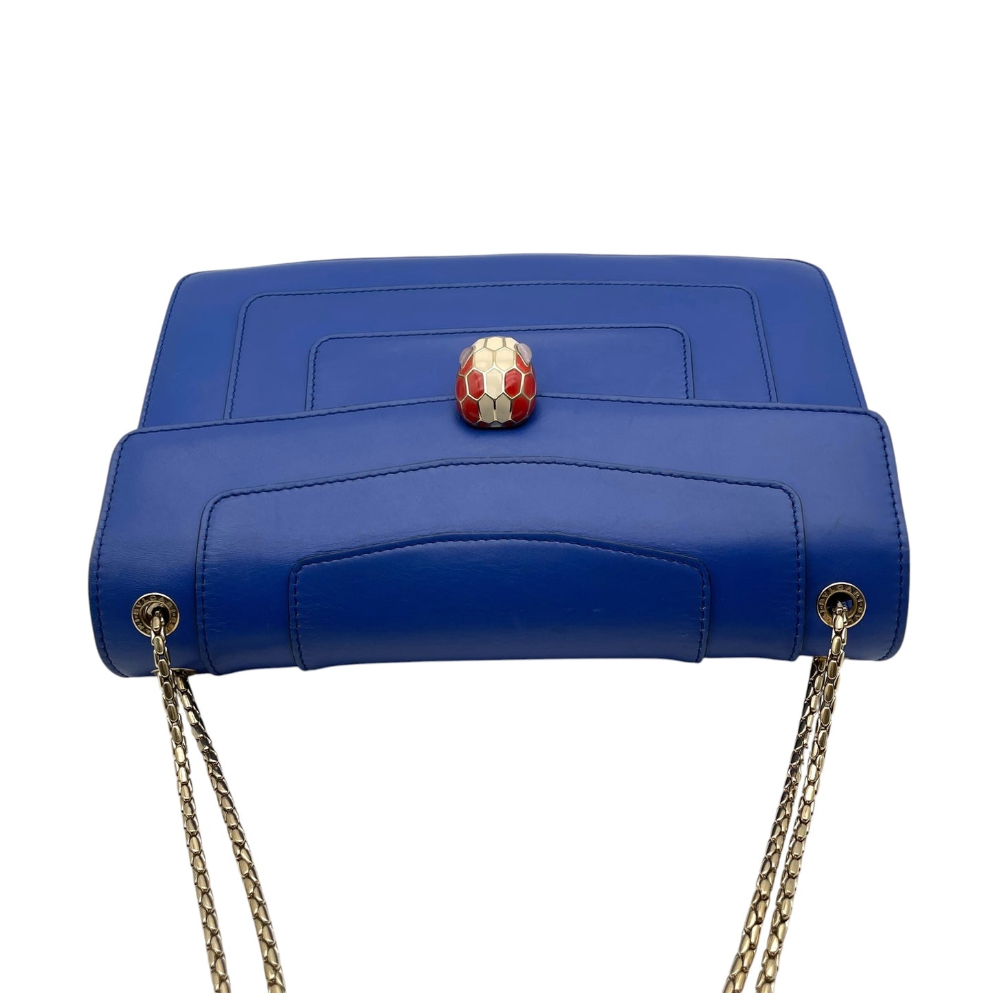 ブルガリ BVLGARI セルペンティ フォーエバー 38102 ショルダーバッグ カーフレザー ブルー ゴールド金具 チェーン レディース D