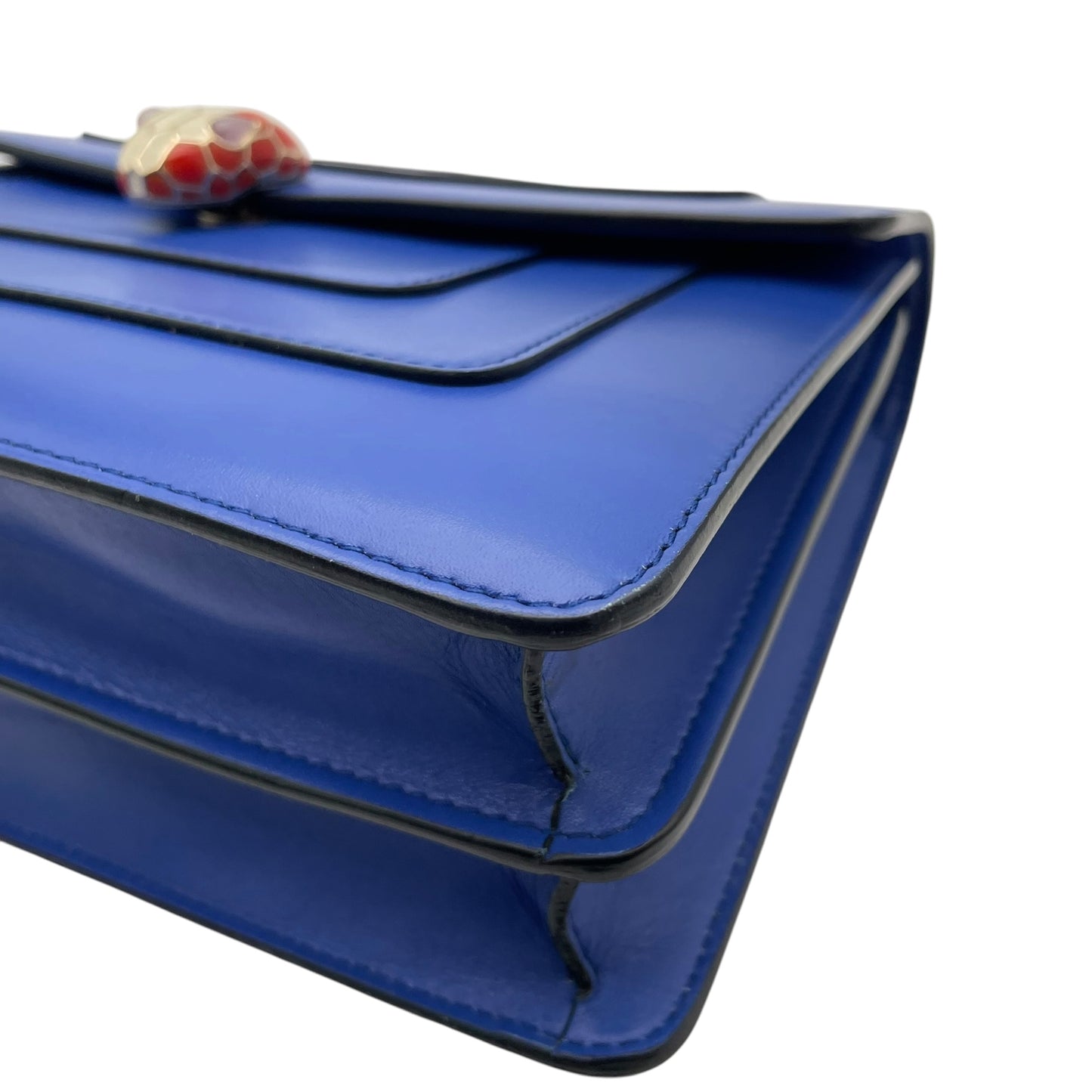 ブルガリ BVLGARI セルペンティ フォーエバー 38102 ショルダーバッグ カーフレザー ブルー ゴールド金具 チェーン レディース D