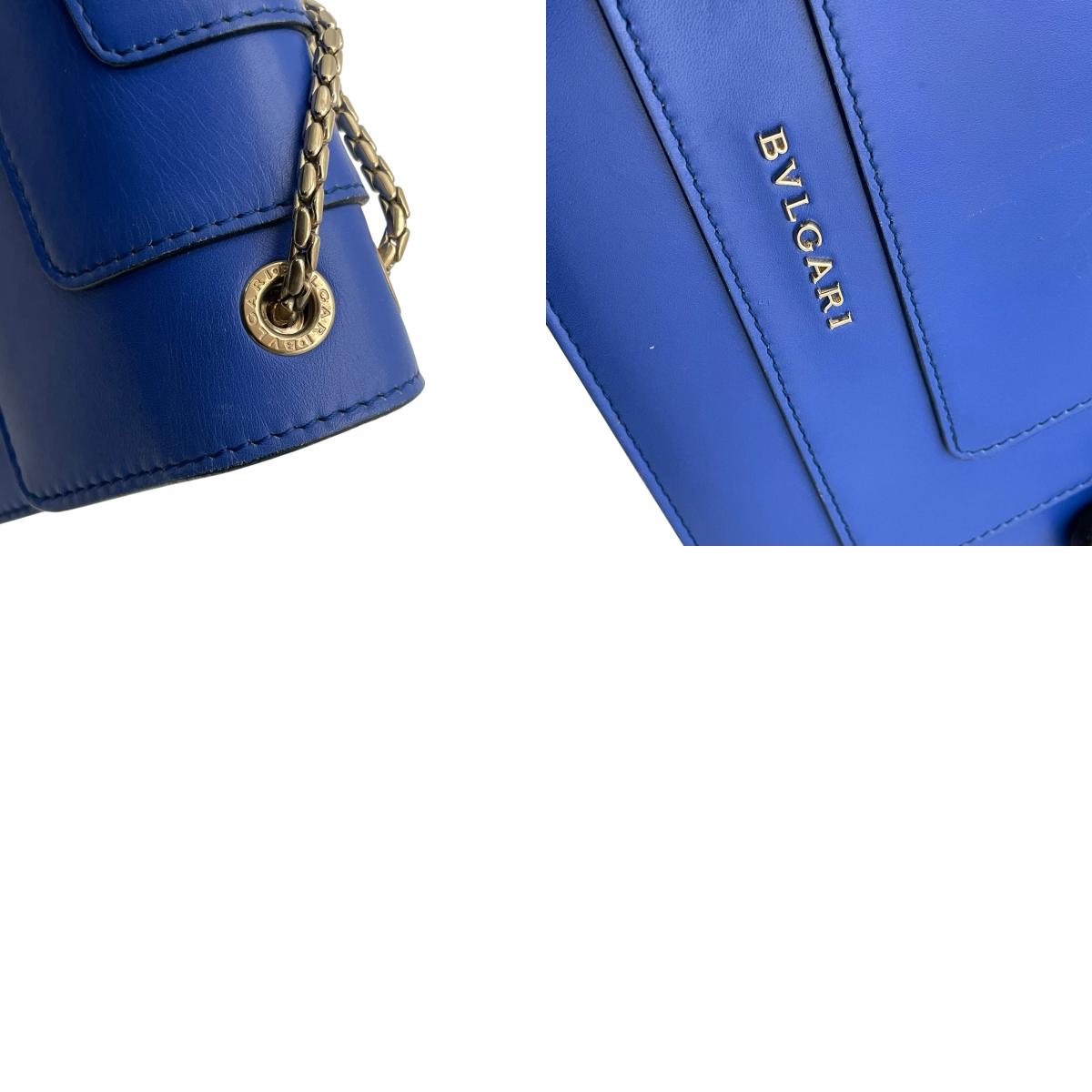 ブルガリ BVLGARI セルペンティ フォーエバー 38102 ショルダーバッグ カーフレザー ブルー ゴールド金具 チェーン レディース D