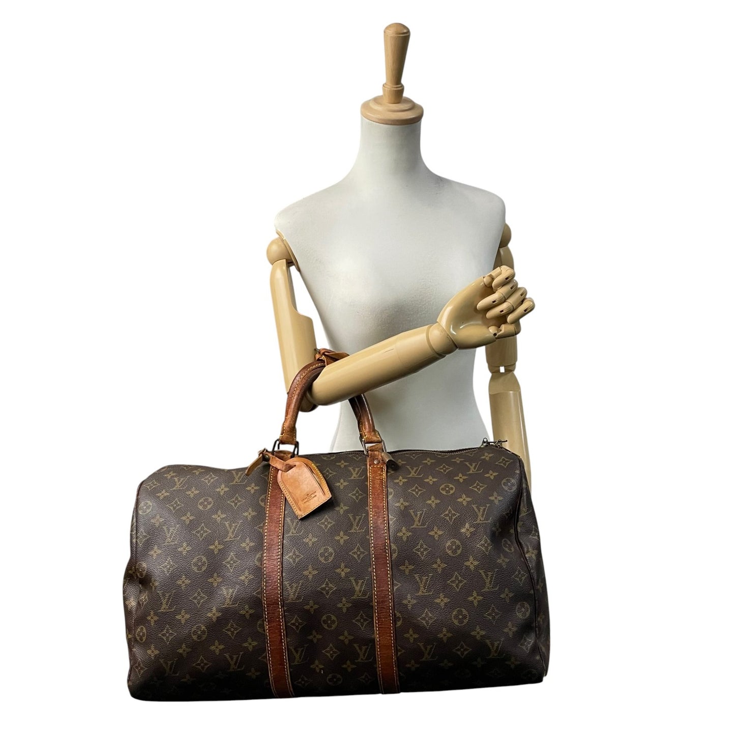 ルイ・ヴィトン LOUIS VUITTON キーポル50 ボストンバッグ モノグラム PVC レザー ブラウン 茶 ゴールド金具 旅行鞄 トラベル 大容量 ヴィンテージ クラシック メンズ レディース ユニセックス 定番 人気 H