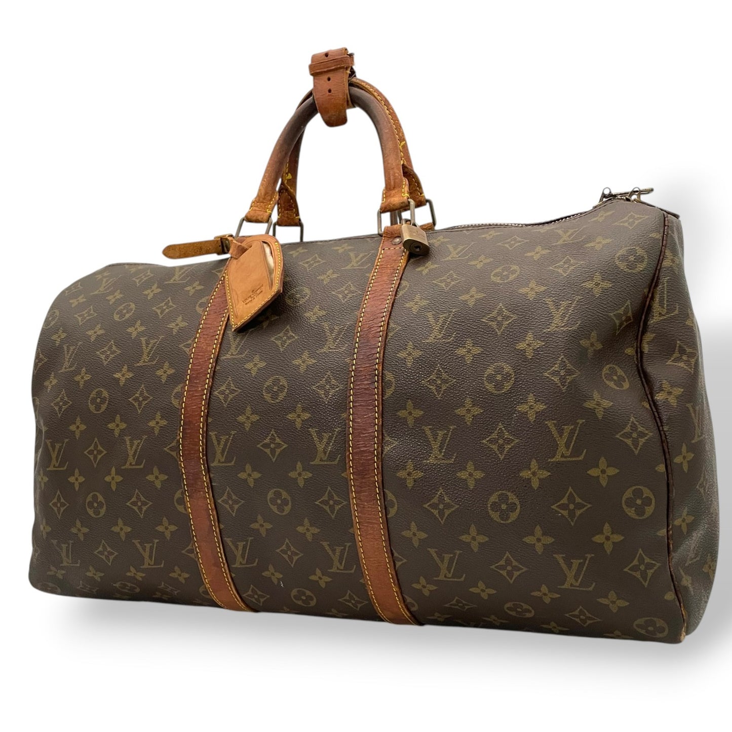 ルイ・ヴィトン LOUIS VUITTON キーポル50 ボストンバッグ モノグラム PVC レザー ブラウン 茶 ゴールド金具 旅行鞄 トラベル 大容量 ヴィンテージ クラシック メンズ レディース ユニセックス 定番 人気 H