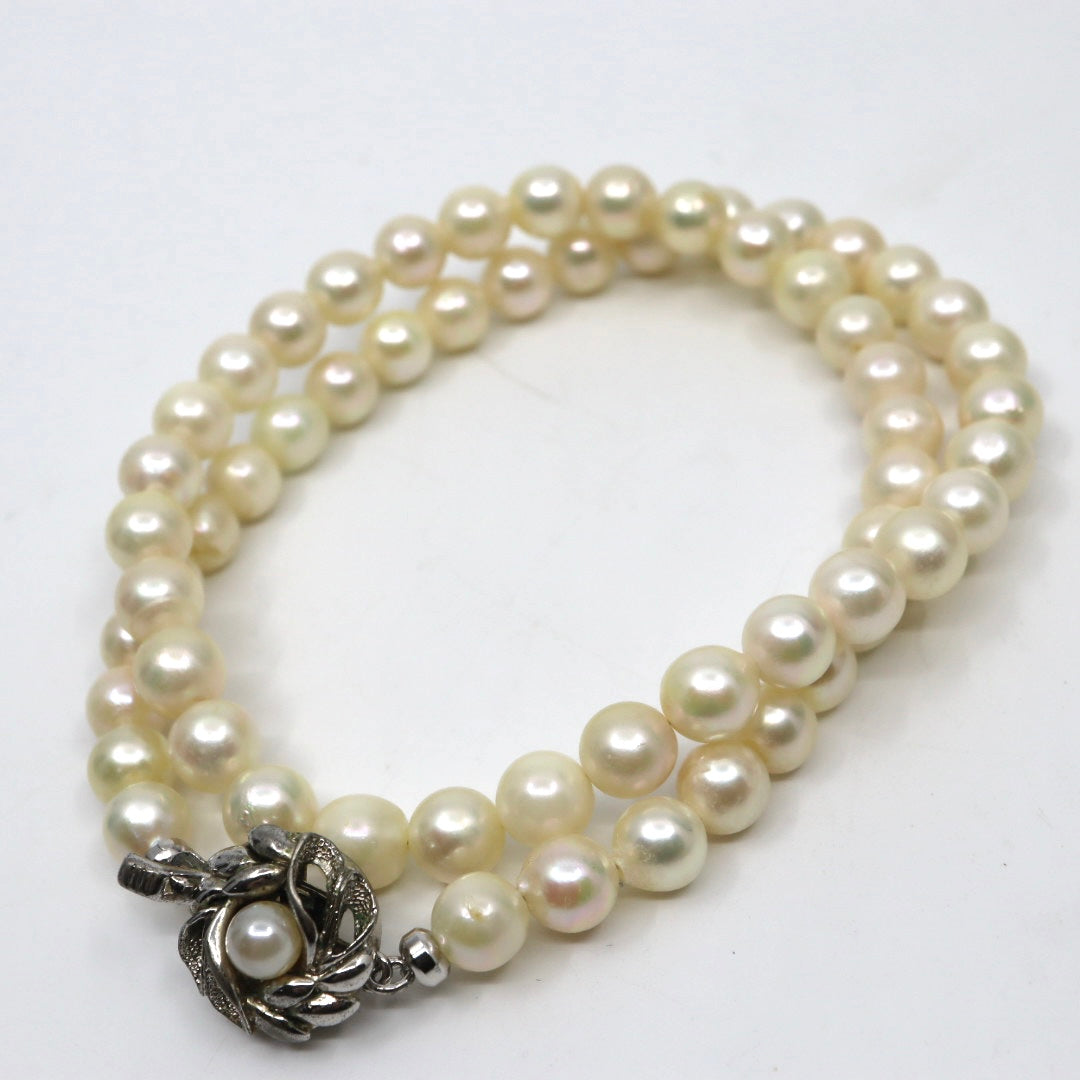 アコヤ真珠 ネックレス 約6.5-7.0mm 約45cm 約60珠 SILVER刻印 留め具 パールネックレス 本真珠 ホワイト系 ラウンド セミラウンド フォーマル 冠婚葬祭 レディース i5