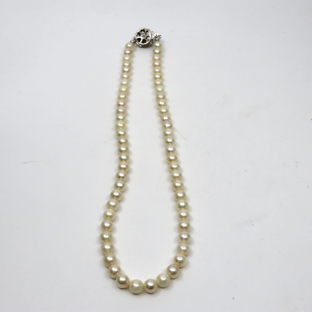 アコヤ真珠 ネックレス 約6.5-7.0mm 約45cm 約60珠 SILVER刻印 留め具 パールネックレス 本真珠 ホワイト系 ラウンド セミラウンド フォーマル 冠婚葬祭 レディース i5