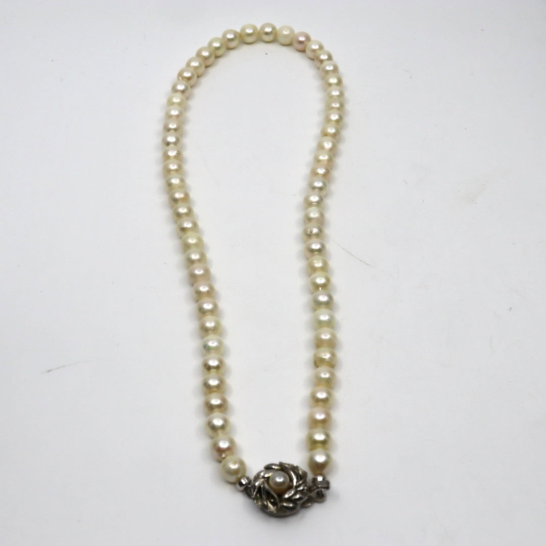 アコヤ真珠 ネックレス 約6.5-7.0mm 約45cm 約60珠 SILVER刻印 留め具 パールネックレス 本真珠 ホワイト系 ラウンド セミラウンド フォーマル 冠婚葬祭 レディース i5