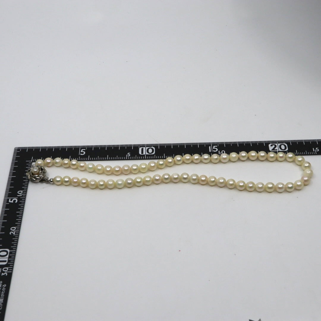 アコヤ真珠 ネックレス 約6.5-7.0mm 約45cm 約60珠 SILVER刻印 留め具 パールネックレス 本真珠 ホワイト系 ラウンド セミラウンド フォーマル 冠婚葬祭 レディース i5