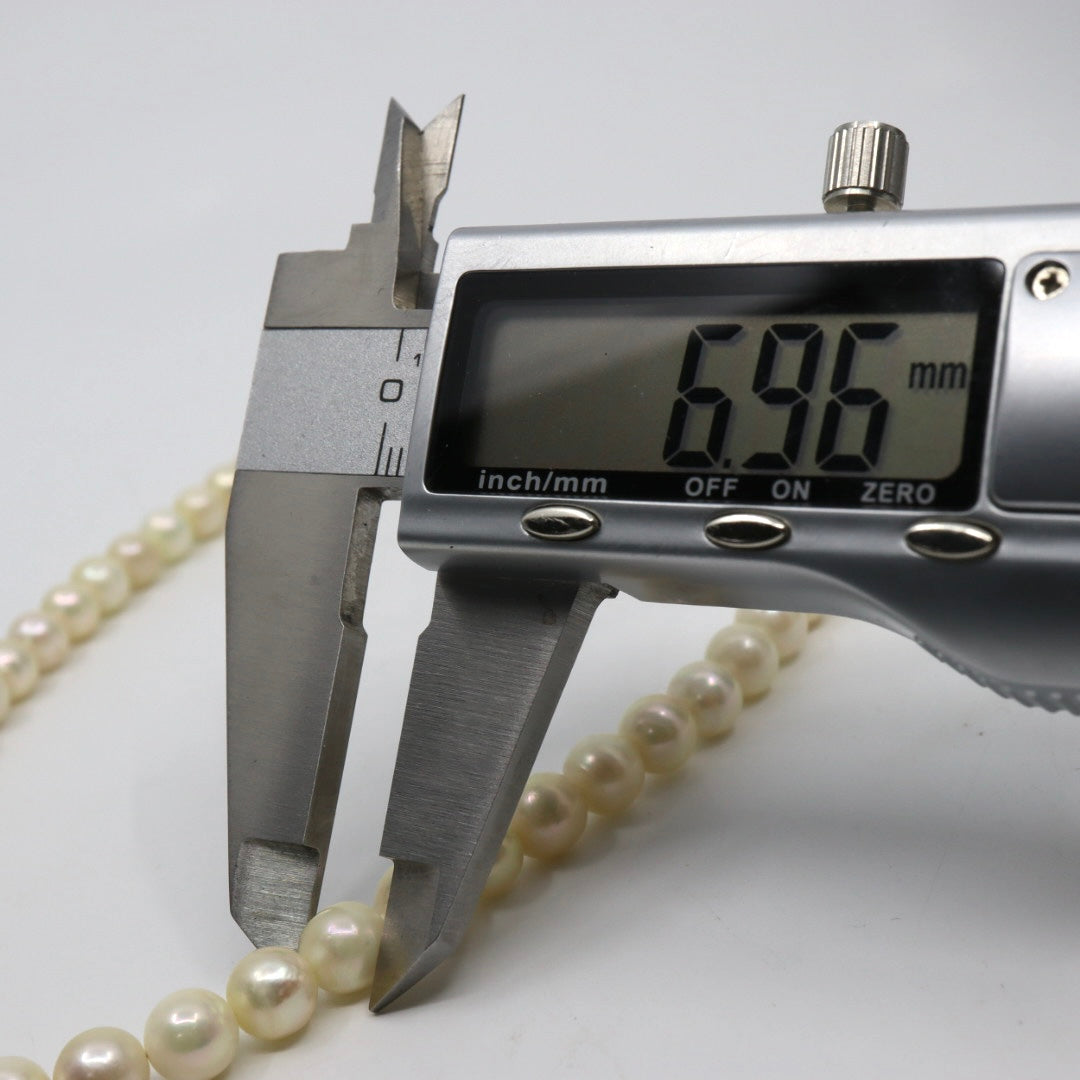 アコヤ真珠 ネックレス 約6.5-7.0mm 約45cm 約60珠 SILVER刻印 留め具 パールネックレス 本真珠 ホワイト系 ラウンド セミラウンド フォーマル 冠婚葬祭 レディース i5