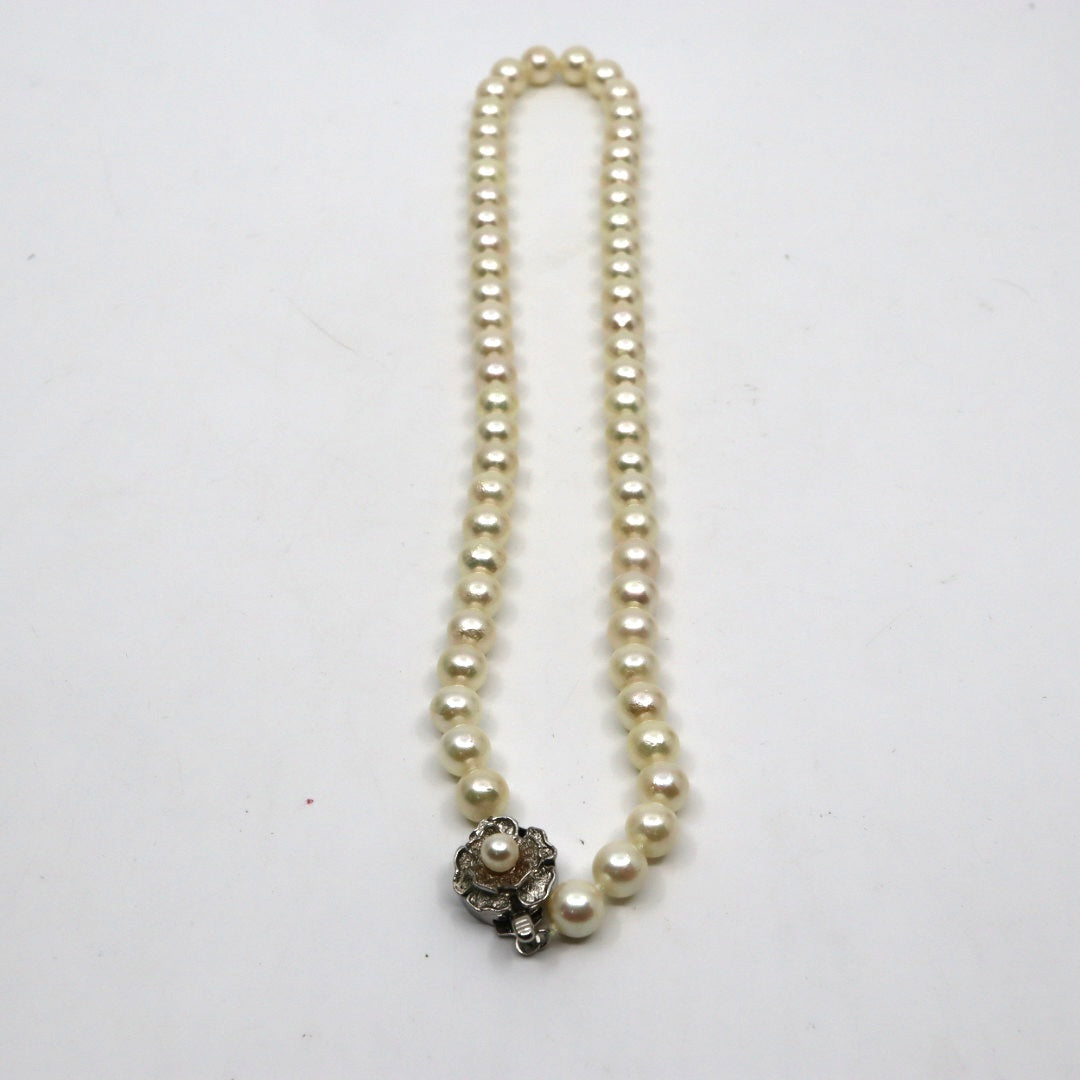 本真珠 アコヤ真珠 ネックレス 7.0〜7.3mm i4 シルバー金具 フラワークラスプ フォーマル 冠婚葬祭 セレモニー パールネックレス レディース ジュエリー