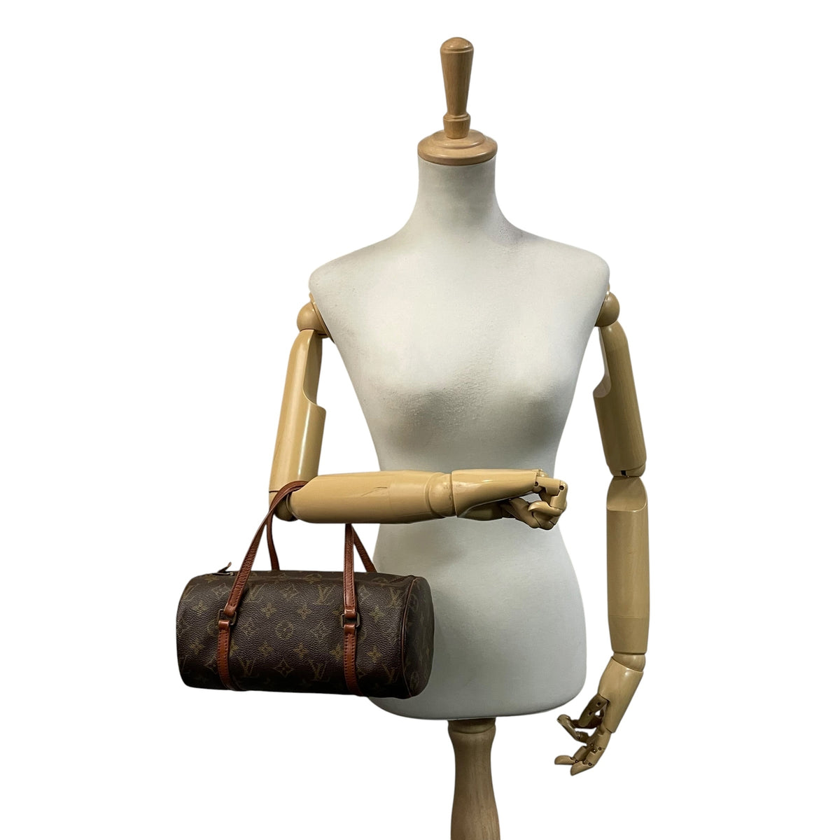 ルイヴィトン LOUIS VUITTON パピヨン 26 モノグラム ハンドバッグ ミニボストンバッグ ドラム型 円筒型 手提げかばん PVC レザー 本革 ブラウン 茶 ゴールド金具 旧型 ヴィンテージ クラシカル レディース K3
