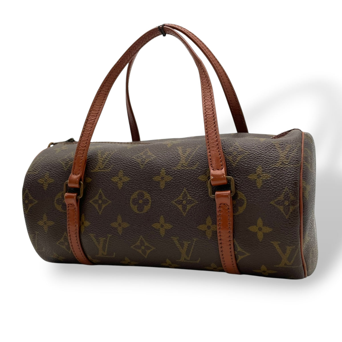 ルイヴィトン LOUIS VUITTON パピヨン 26 モノグラム ハンドバッグ ミニボストンバッグ ドラム型 円筒型 手提げかばん PVC レザー 本革 ブラウン 茶 ゴールド金具 旧型 ヴィンテージ クラシカル レディース K3