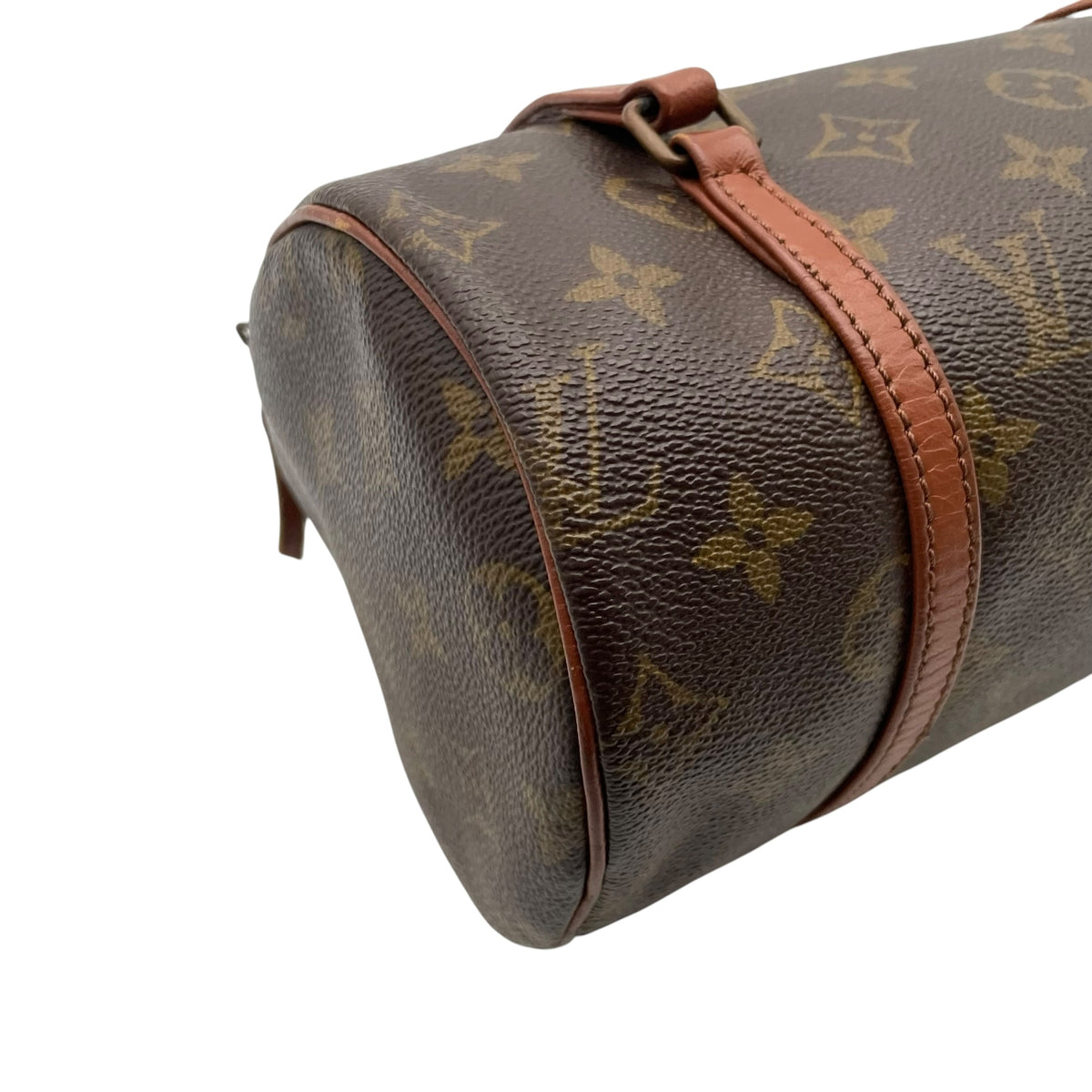 ルイヴィトン LOUIS VUITTON パピヨン 26 モノグラム ハンドバッグ ミニボストンバッグ ドラム型 円筒型 手提げかばん PVC レザー 本革 ブラウン 茶 ゴールド金具 旧型 ヴィンテージ クラシカル レディース K3