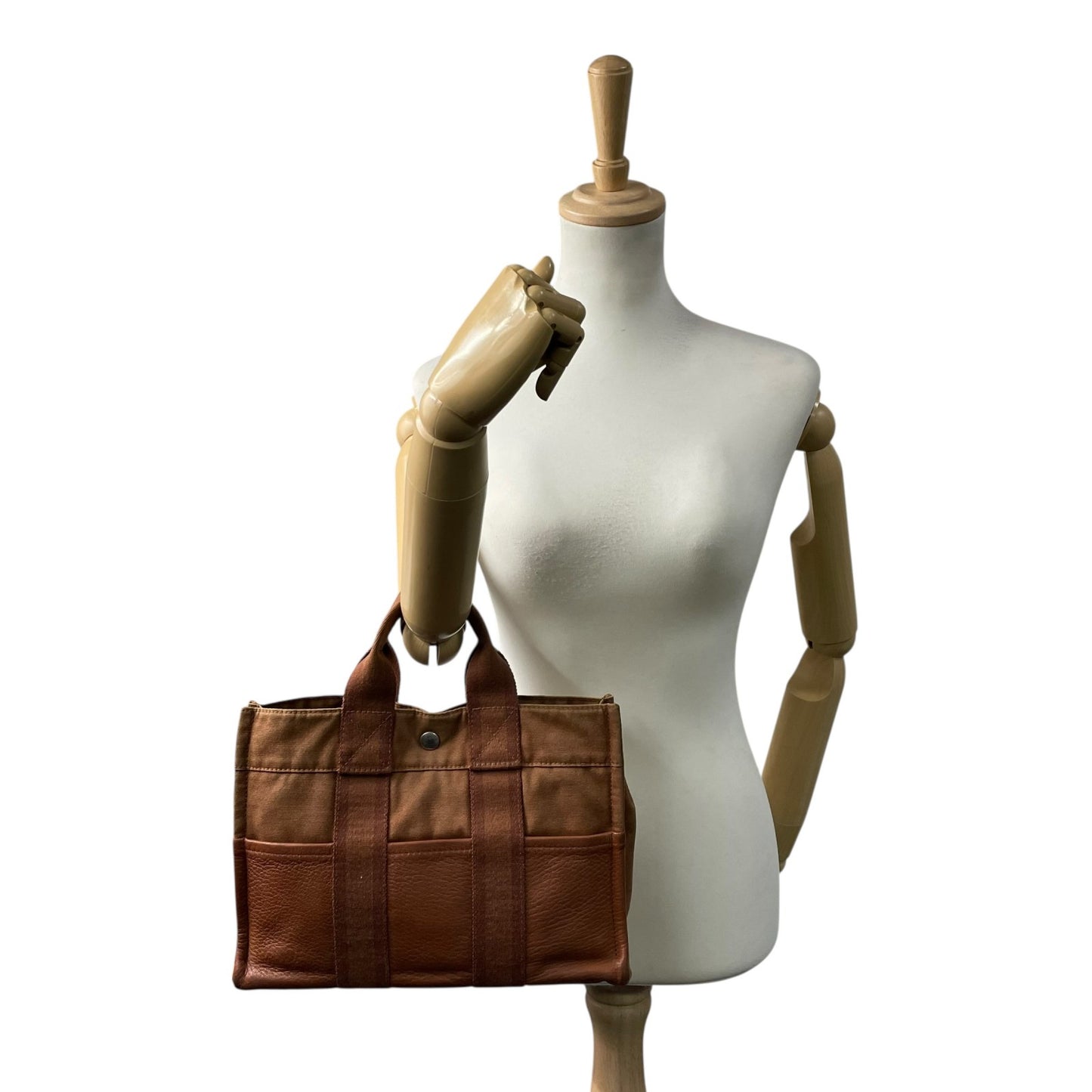 HERMES エルメス フールトゥ トートバッグ キャンバス レザー ハンドバッグ ブラウン シルバー金具 レディース B2