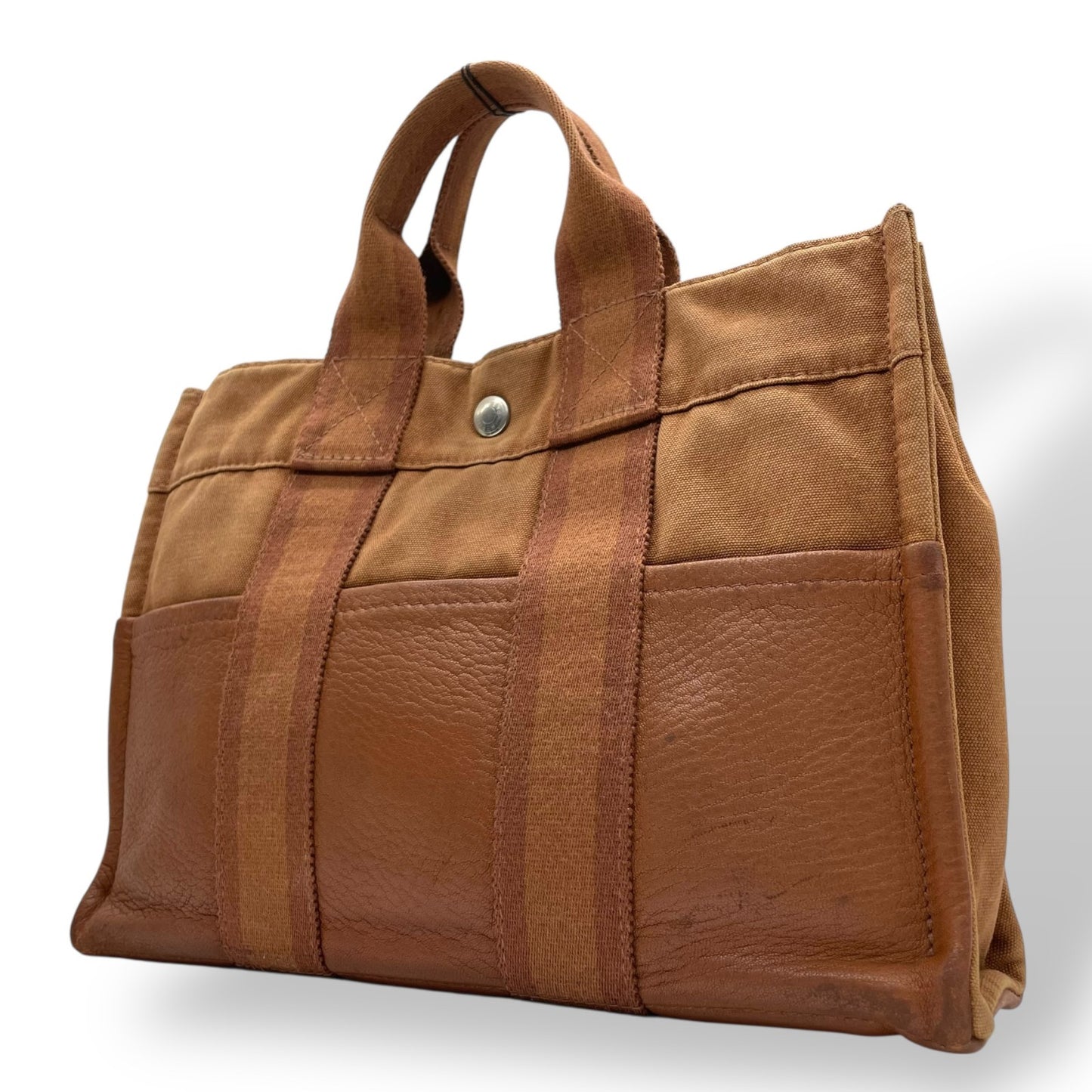 HERMES エルメス フールトゥ トートバッグ キャンバス レザー ハンドバッグ ブラウン シルバー金具 レディース B2