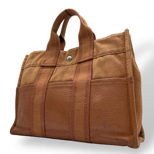 HERMES エルメス フールトゥ トートバッグ キャンバス レザー ハンドバッグ ブラウン シルバー金具 レディース B2