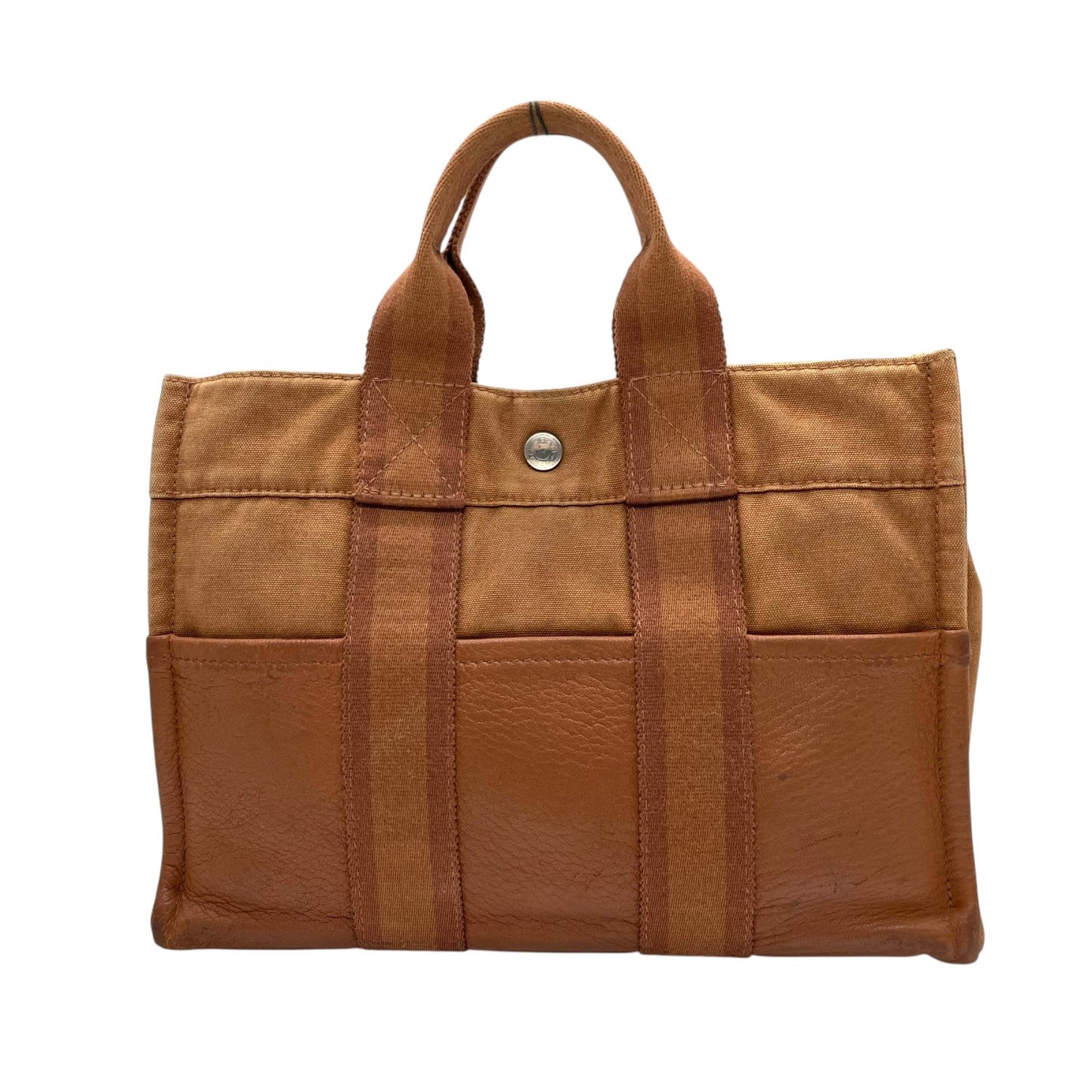 HERMES エルメス フールトゥ トートバッグ キャンバス レザー ハンドバッグ ブラウン シルバー金具 レディース B2