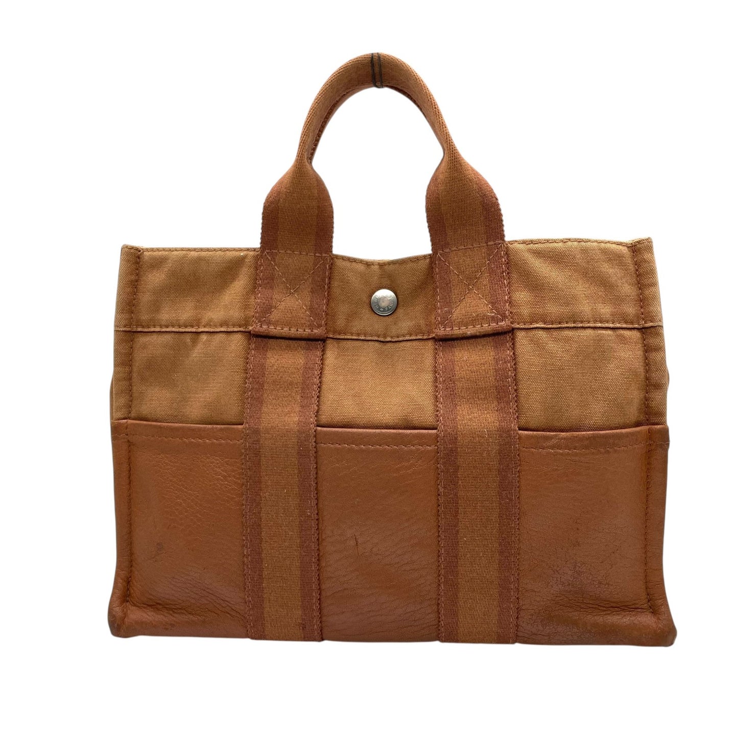 HERMES エルメス フールトゥ トートバッグ キャンバス レザー ハンドバッグ ブラウン シルバー金具 レディース B2