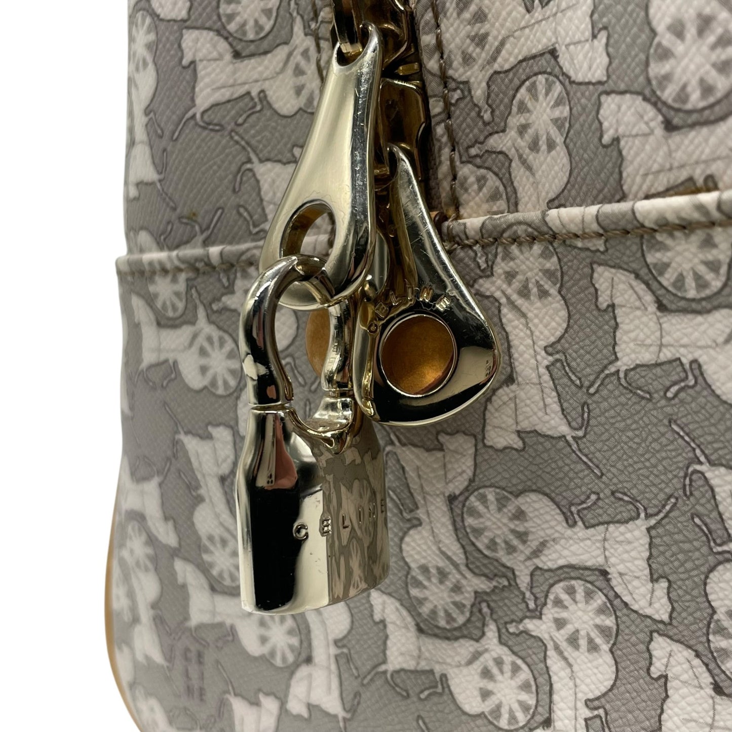 CELINE セリーヌ サルキー 馬車柄 ミニボストンバッグ ハンドバッグ U12 PVC レザー グレー ベージュ ホワイト ハンドバッグ 総柄 ヴィンテージ クラシック ボストンバッグ レディース
