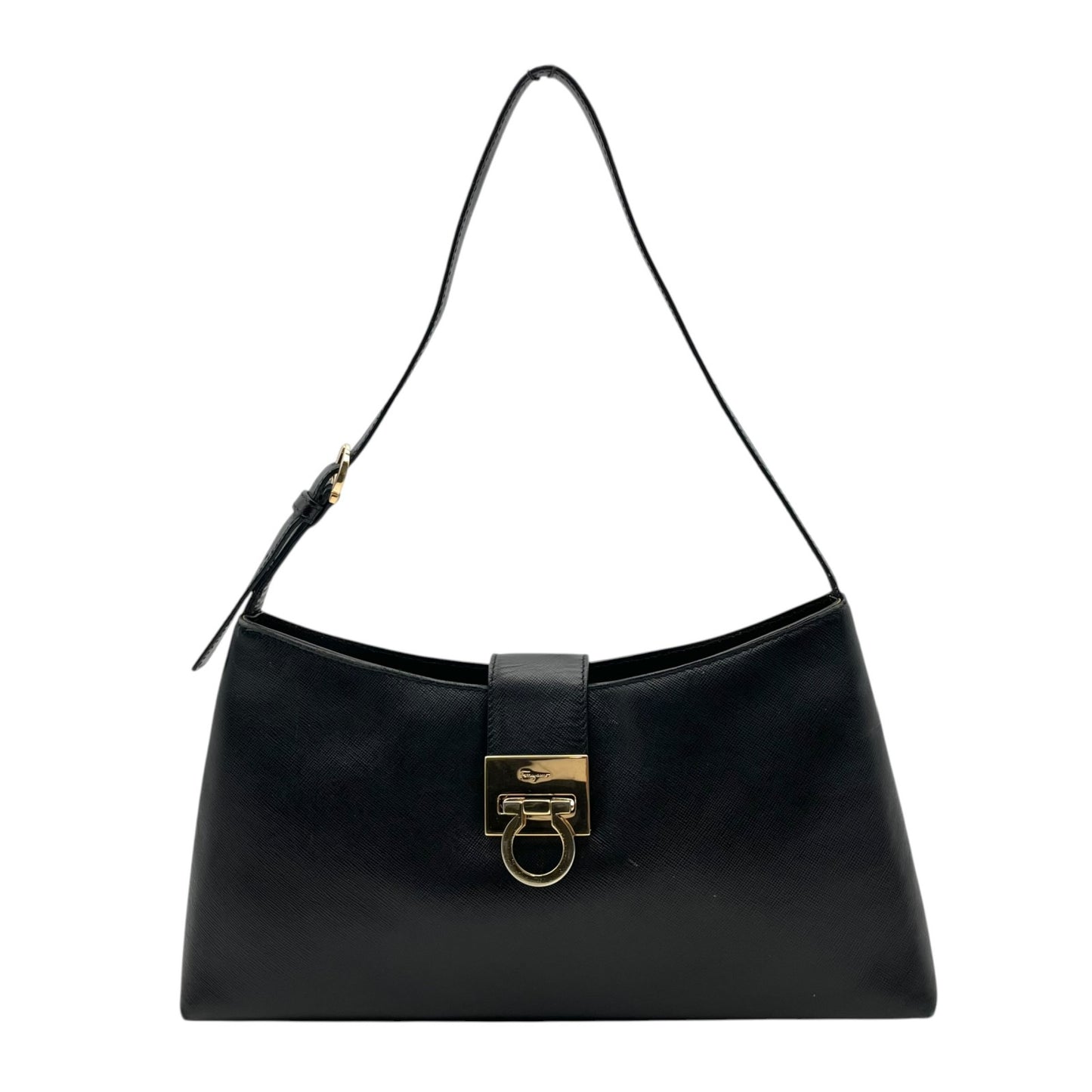 Salvatore Ferragamo フェラガモ ガンチーニ レザー ワンショルダーバッグ ブラック ゴールド金具 肩掛け ハンドバッグ イタリア製 レディース U8