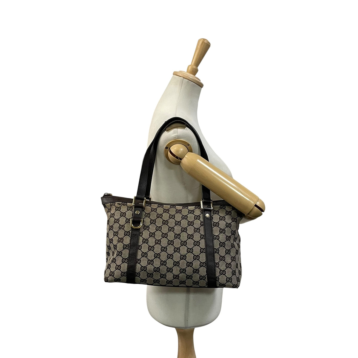 グッチ GUCCI GGキャンバス レザー トートバッグ ショルダーバッグ 肩掛け A4サイズ収納可能 キャンバス 本革 グレー ダークブラウン 茶 ゴールド金具 チャーム用Dカン 272399 エレガント クラシカル 通勤 通学 レディース D2