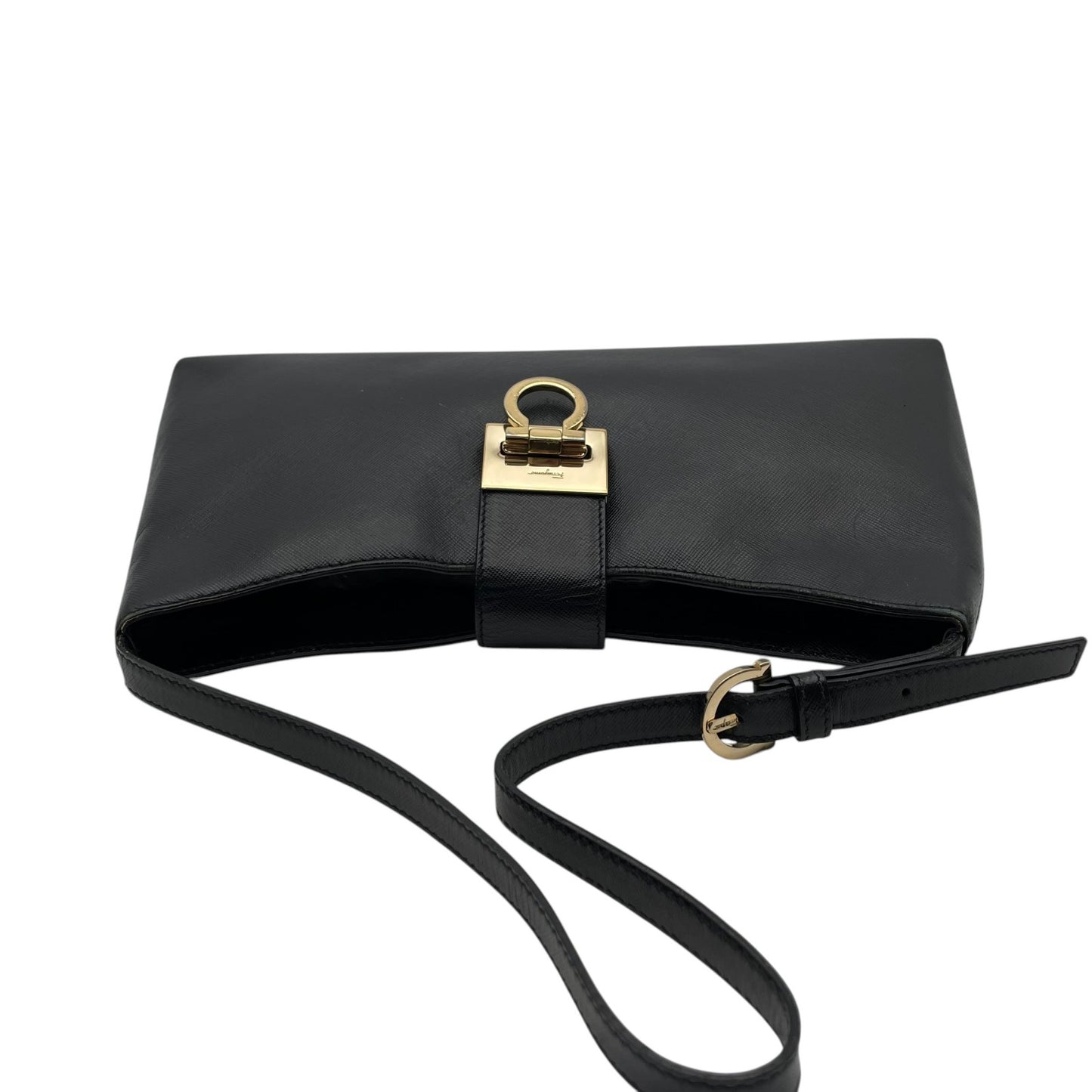 Salvatore Ferragamo フェラガモ ガンチーニ レザー ワンショルダーバッグ ブラック ゴールド金具 肩掛け ハンドバッグ イタリア製 レディース U8