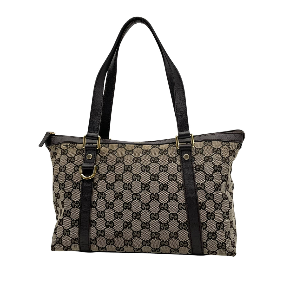 グッチ GUCCI GGキャンバス レザー トートバッグ ショルダーバッグ 肩掛け A4サイズ収納可能 キャンバス 本革 グレー ダークブラウン 茶 ゴールド金具 チャーム用Dカン 272399 エレガント クラシカル 通勤 通学 レディース D2