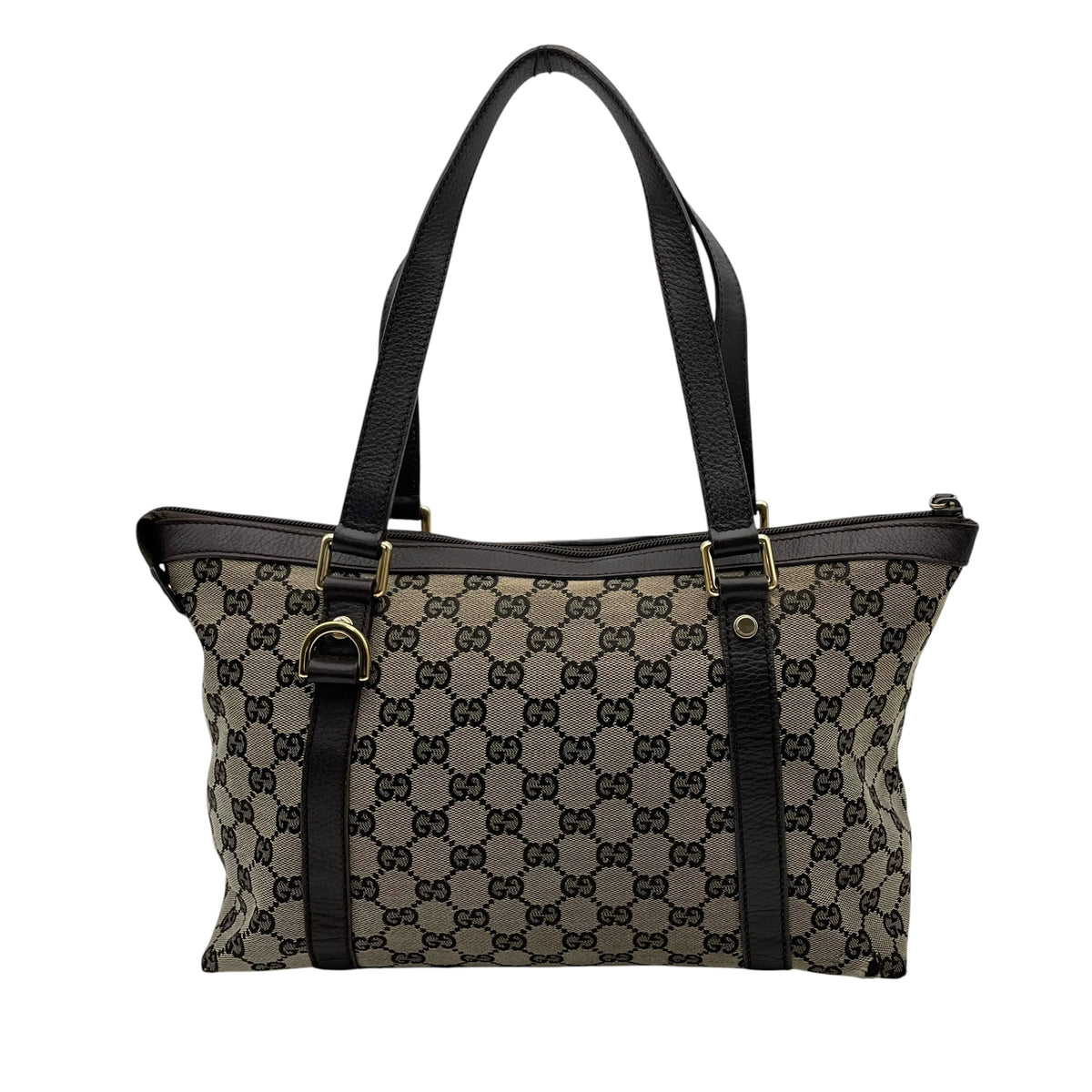 グッチ GUCCI GGキャンバス レザー トートバッグ ショルダーバッグ 肩掛け A4サイズ収納可能 キャンバス 本革 グレー ダークブラウン 茶 ゴールド金具 チャーム用Dカン 272399 エレガント クラシカル 通勤 通学 レディース D2