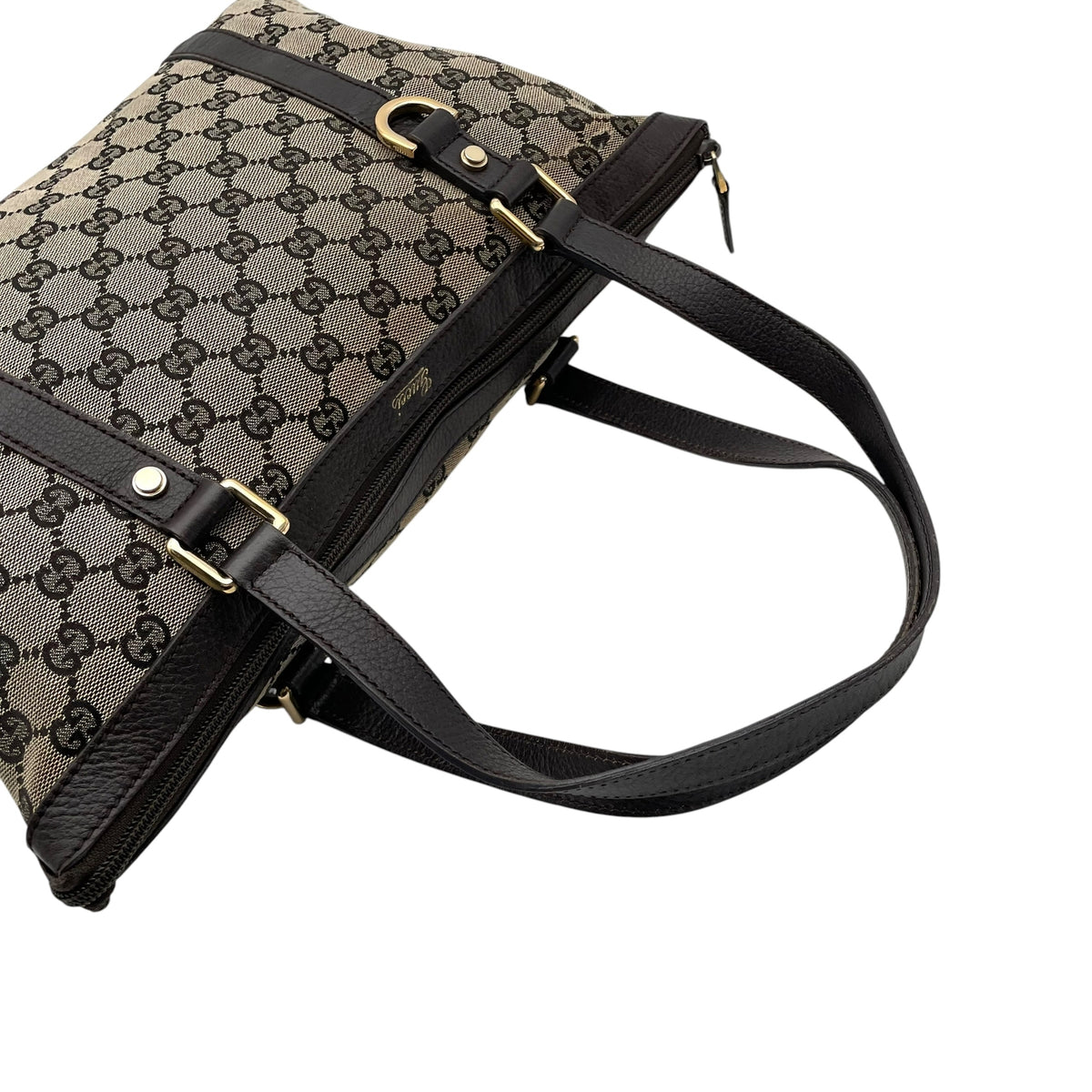 グッチ GUCCI GGキャンバス レザー トートバッグ ショルダーバッグ 肩掛け A4サイズ収納可能 キャンバス 本革 グレー ダークブラウン 茶 ゴールド金具 チャーム用Dカン 272399 エレガント クラシカル 通勤 通学 レディース D2