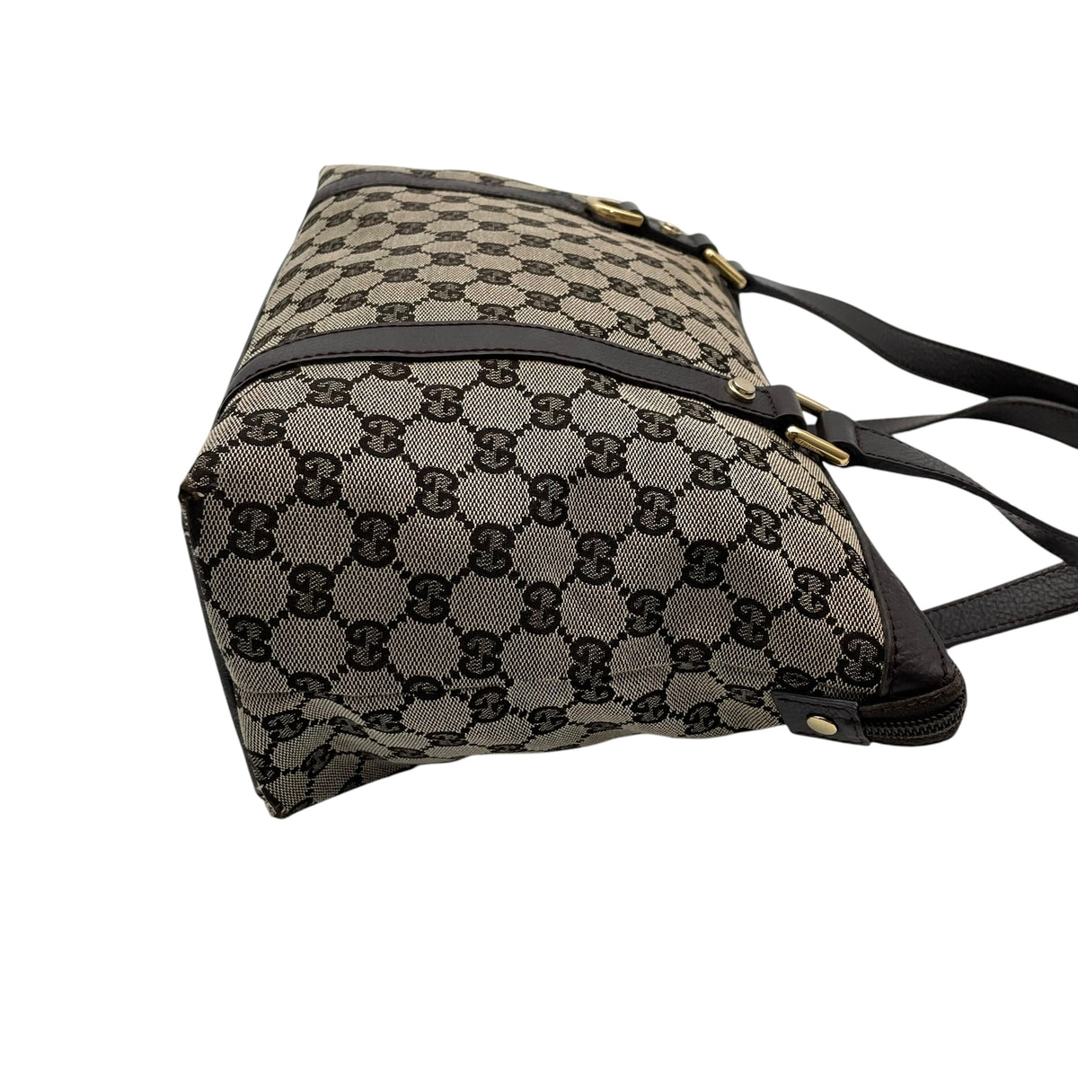 グッチ GUCCI GGキャンバス レザー トートバッグ ショルダーバッグ 肩掛け A4サイズ収納可能 キャンバス 本革 グレー ダークブラウン 茶 ゴールド金具 チャーム用Dカン 272399 エレガント クラシカル 通勤 通学 レディース D2