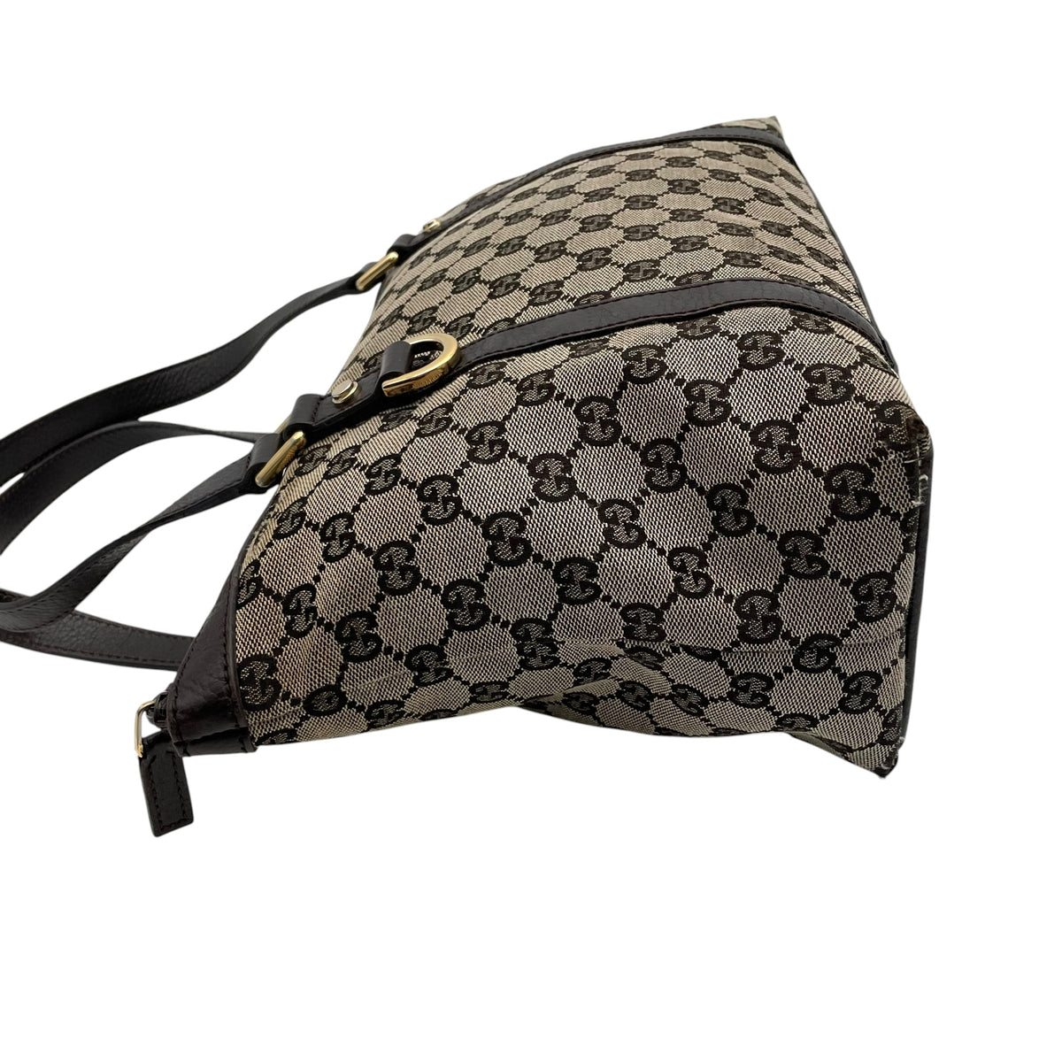 グッチ GUCCI GGキャンバス レザー トートバッグ ショルダーバッグ 肩掛け A4サイズ収納可能 キャンバス 本革 グレー ダークブラウン 茶 ゴールド金具 チャーム用Dカン 272399 エレガント クラシカル 通勤 通学 レディース D2