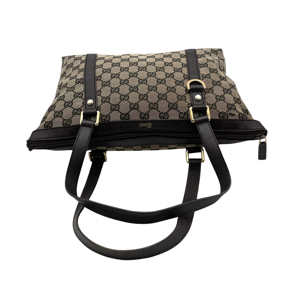 グッチ GUCCI GGキャンバス レザー トートバッグ ショルダーバッグ 肩掛け A4サイズ収納可能 キャンバス 本革 グレー ダークブラウン 茶 ゴールド金具 チャーム用Dカン 272399 エレガント クラシカル 通勤 通学 レディース D2