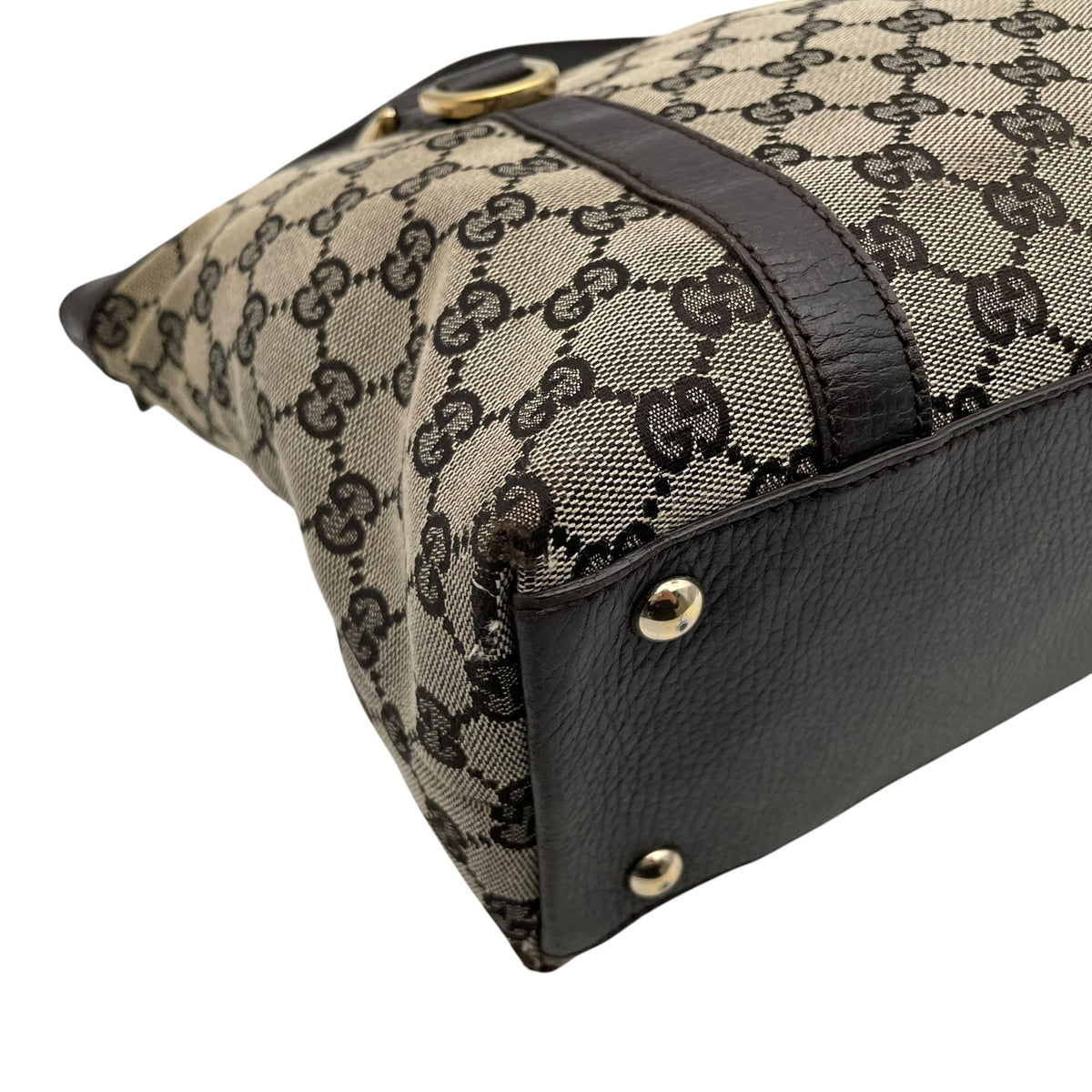 グッチ GUCCI GGキャンバス レザー トートバッグ ショルダーバッグ 肩掛け A4サイズ収納可能 キャンバス 本革 グレー ダークブラウン 茶 ゴールド金具 チャーム用Dカン 272399 エレガント クラシカル 通勤 通学 レディース D2