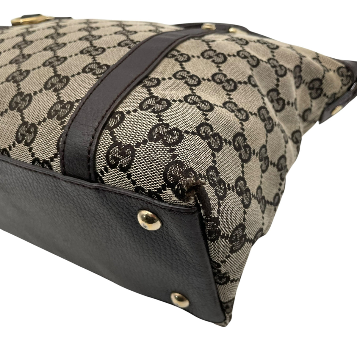 グッチ GUCCI GGキャンバス レザー トートバッグ ショルダーバッグ 肩掛け A4サイズ収納可能 キャンバス 本革 グレー ダークブラウン 茶 ゴールド金具 チャーム用Dカン 272399 エレガント クラシカル 通勤 通学 レディース D2