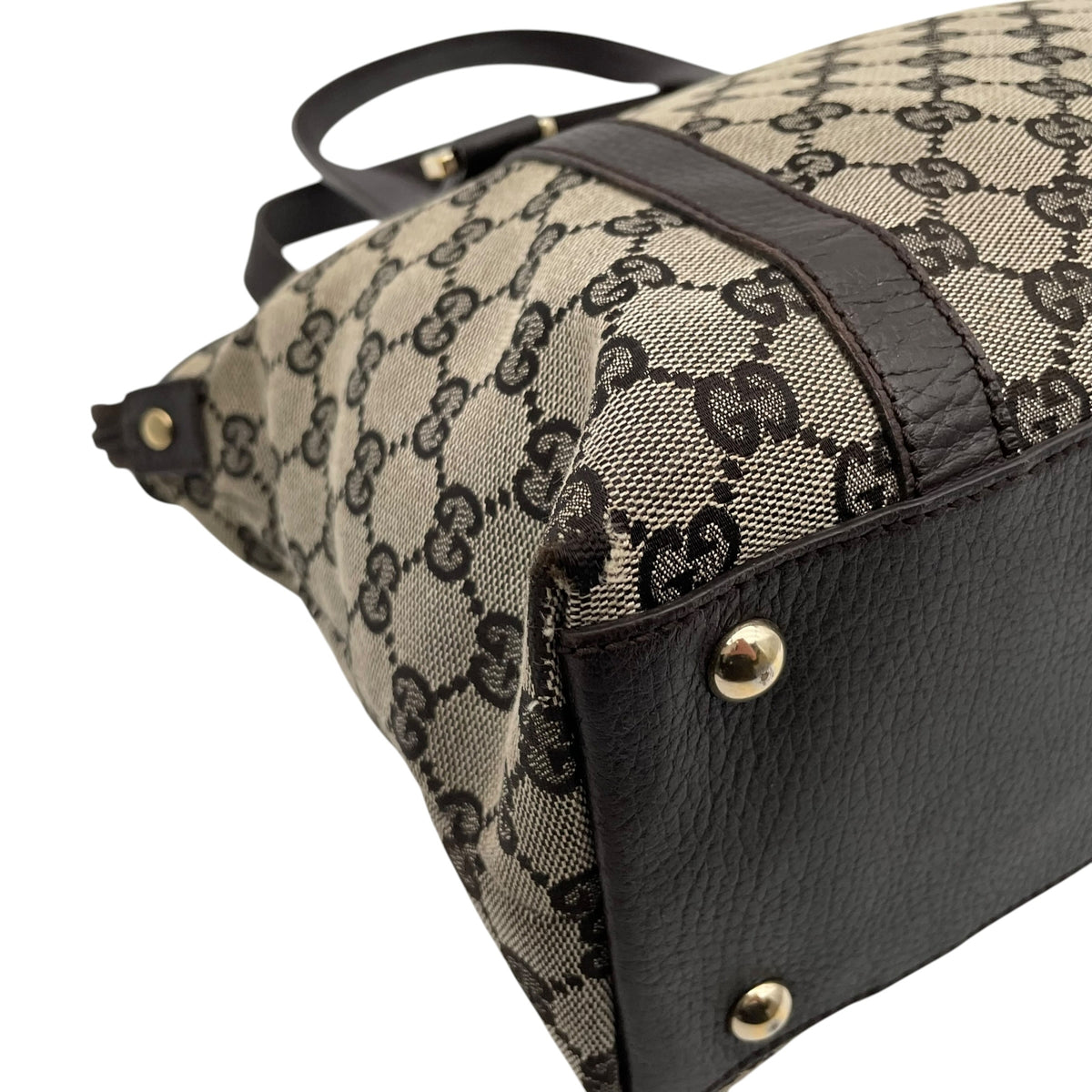 グッチ GUCCI GGキャンバス レザー トートバッグ ショルダーバッグ 肩掛け A4サイズ収納可能 キャンバス 本革 グレー ダークブラウン 茶 ゴールド金具 チャーム用Dカン 272399 エレガント クラシカル 通勤 通学 レディース D2