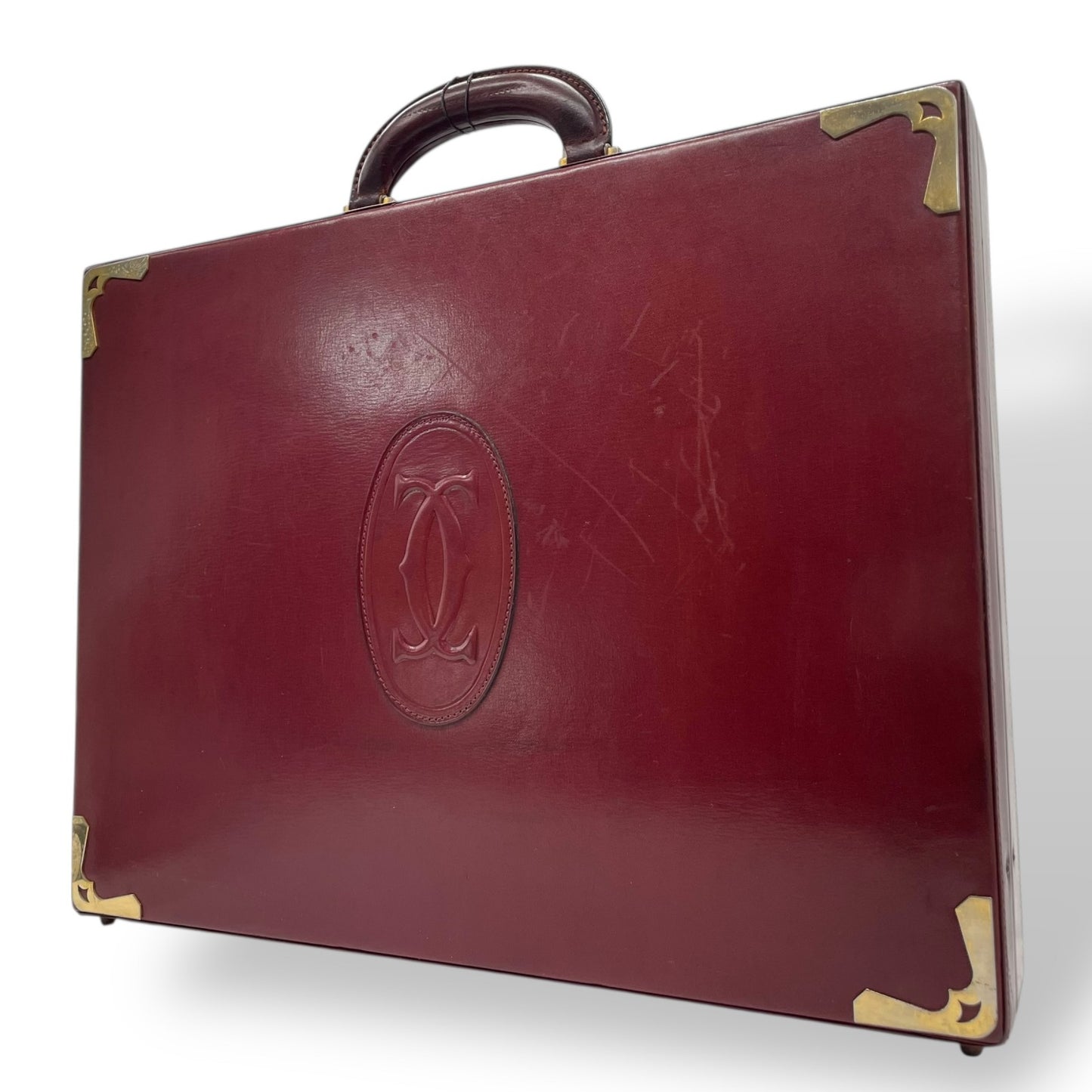 Cartier カルティエ Must de Cartier レザー アタッシュケース ビジネスバッグ ボルドー ゴールド金具 マストライン ブリーフケース メンズ E