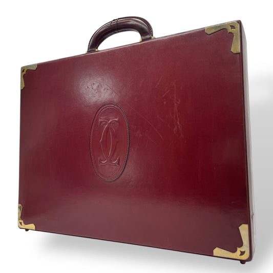 Cartier カルティエ Must de Cartier レザー アタッシュケース ビジネスバッグ ボルドー ゴールド金具 マストライン ブリーフケース メンズ E