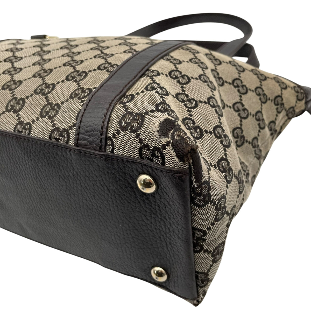 グッチ GUCCI GGキャンバス レザー トートバッグ ショルダーバッグ 肩掛け A4サイズ収納可能 キャンバス 本革 グレー ダークブラウン 茶 ゴールド金具 チャーム用Dカン 272399 エレガント クラシカル 通勤 通学 レディース D2