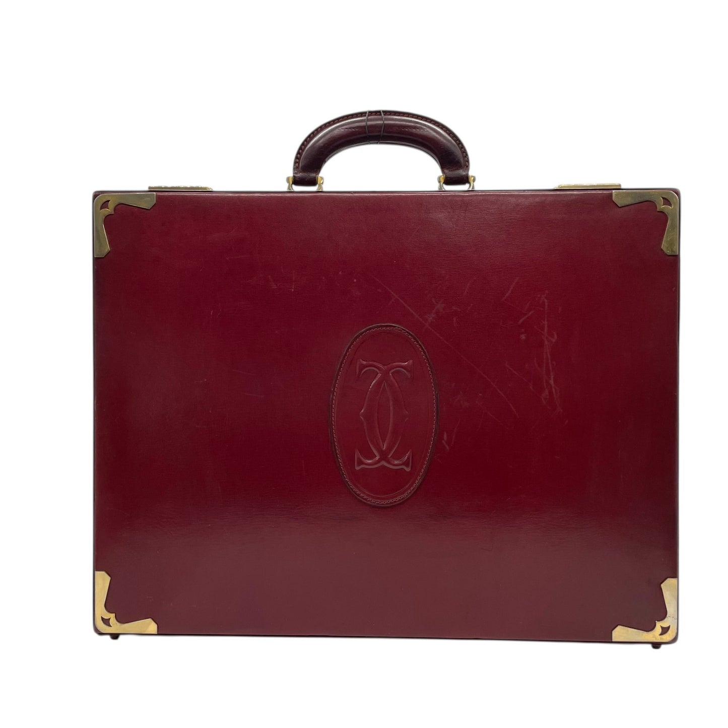 Cartier カルティエ Must de Cartier レザー アタッシュケース ビジネスバッグ ボルドー ゴールド金具 マストライン ブリーフケース メンズ E