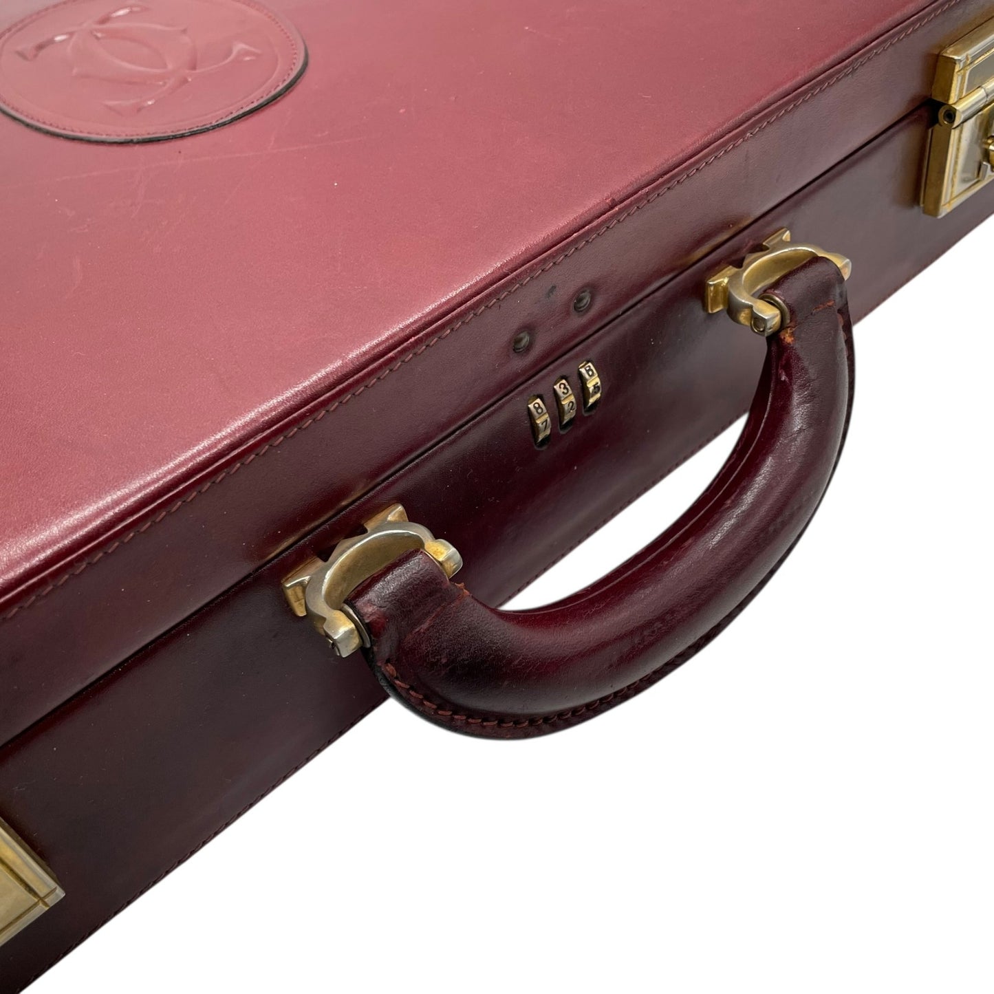 Cartier カルティエ Must de Cartier レザー アタッシュケース ビジネスバッグ ボルドー ゴールド金具 マストライン ブリーフケース メンズ E