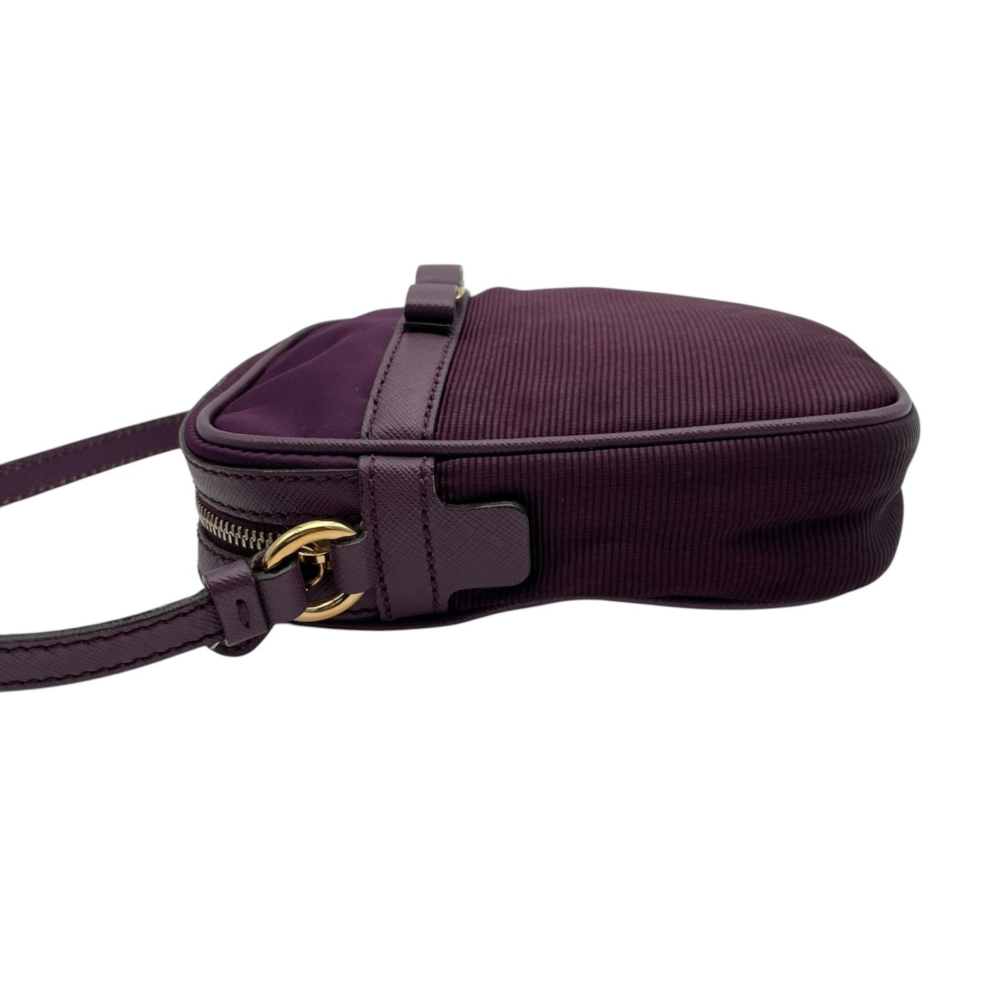 Salvatore Ferragamo フェラガモ ヴァラリボン ミニショルダーバッグ ナイロン レザー 紫 パープル ゴールド金具 斜め掛け ポシェット イタリア製 レディース U8