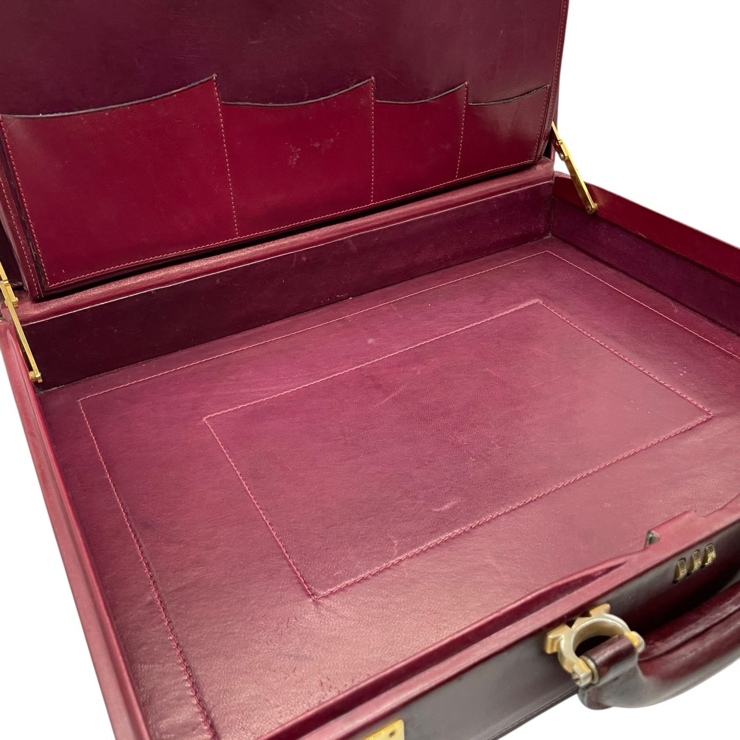 Cartier カルティエ Must de Cartier レザー アタッシュケース ビジネスバッグ ボルドー ゴールド金具 マストライン ブリーフケース メンズ E