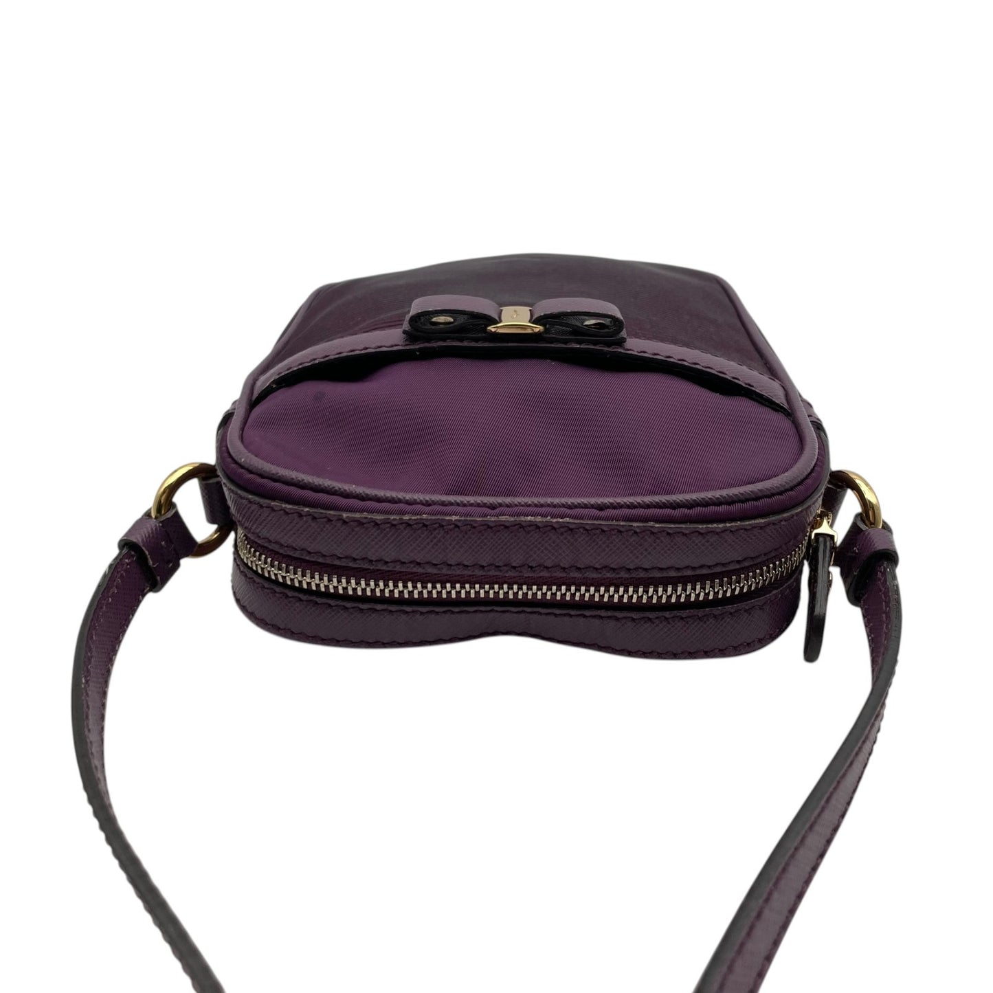 Salvatore Ferragamo フェラガモ ヴァラリボン ミニショルダーバッグ ナイロン レザー 紫 パープル ゴールド金具 斜め掛け ポシェット イタリア製 レディース U8