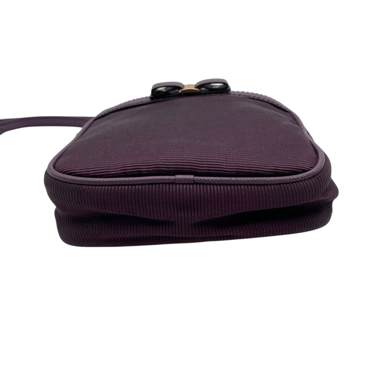 Salvatore Ferragamo フェラガモ ヴァラリボン ミニショルダーバッグ ナイロン レザー 紫 パープル ゴールド金具 斜め掛け ポシェット イタリア製 レディース U8