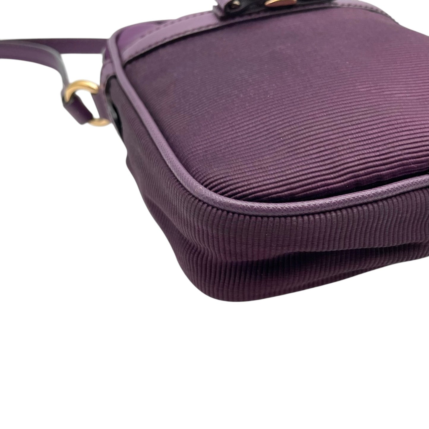 Salvatore Ferragamo フェラガモ ヴァラリボン ミニショルダーバッグ ナイロン レザー 紫 パープル ゴールド金具 斜め掛け ポシェット イタリア製 レディース U8