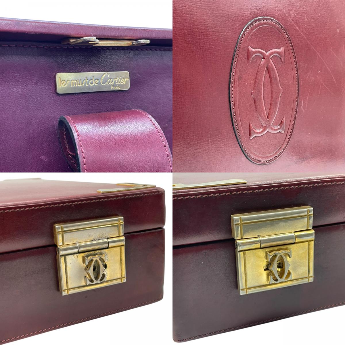 Cartier カルティエ Must de Cartier レザー アタッシュケース ビジネスバッグ ボルドー ゴールド金具 マストライン ブリーフケース メンズ E